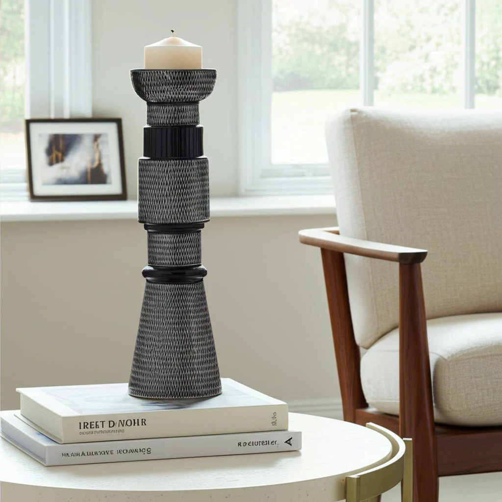 Cer,15"dotted Pillar Candle Holder,nvy Blue/cotton - Image 11