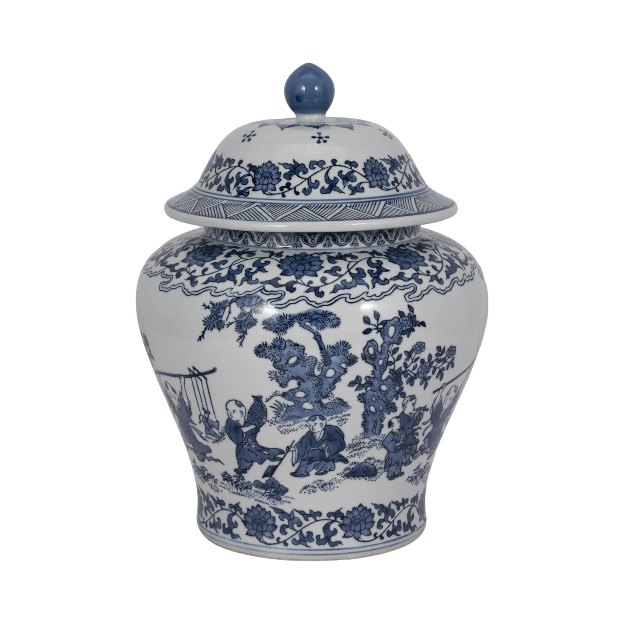Cer, 15"h Blossoms Temple Jar, Blue - Image 3