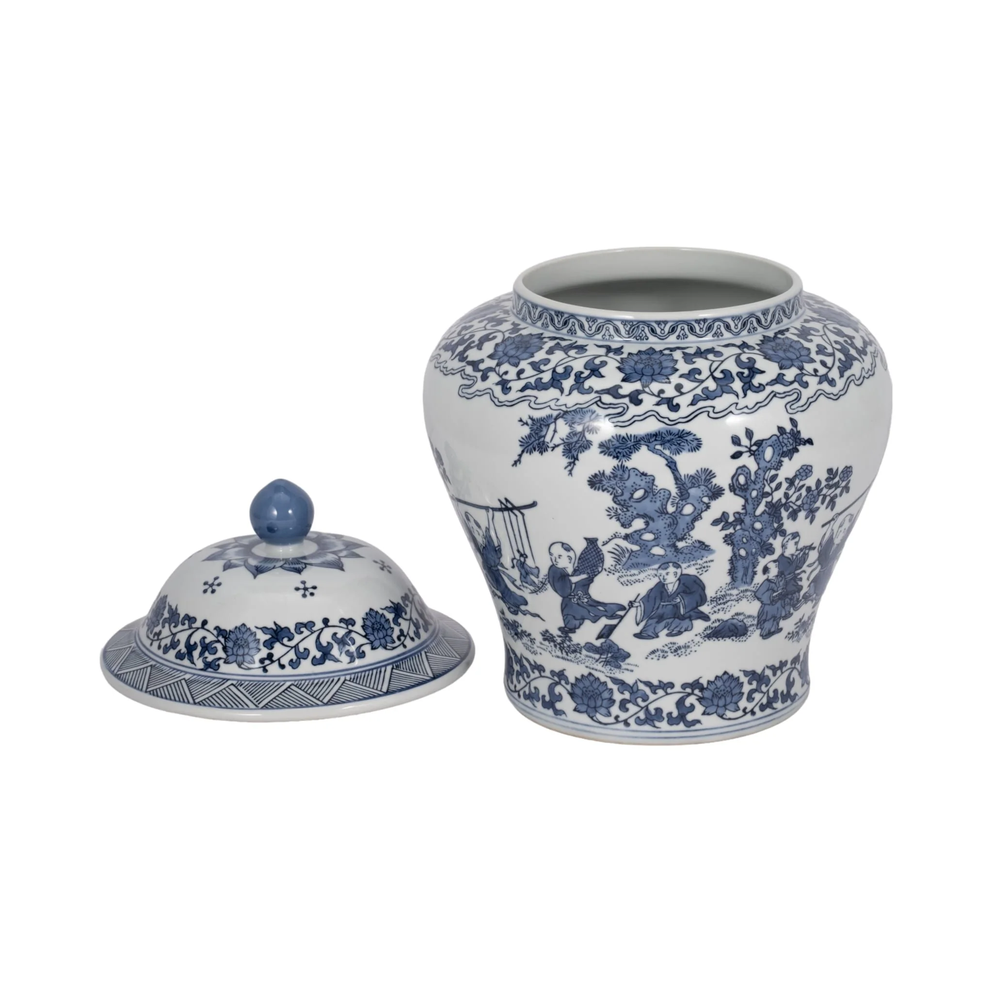 Cer, 15"h Blossoms Temple Jar, Blue - Image 4