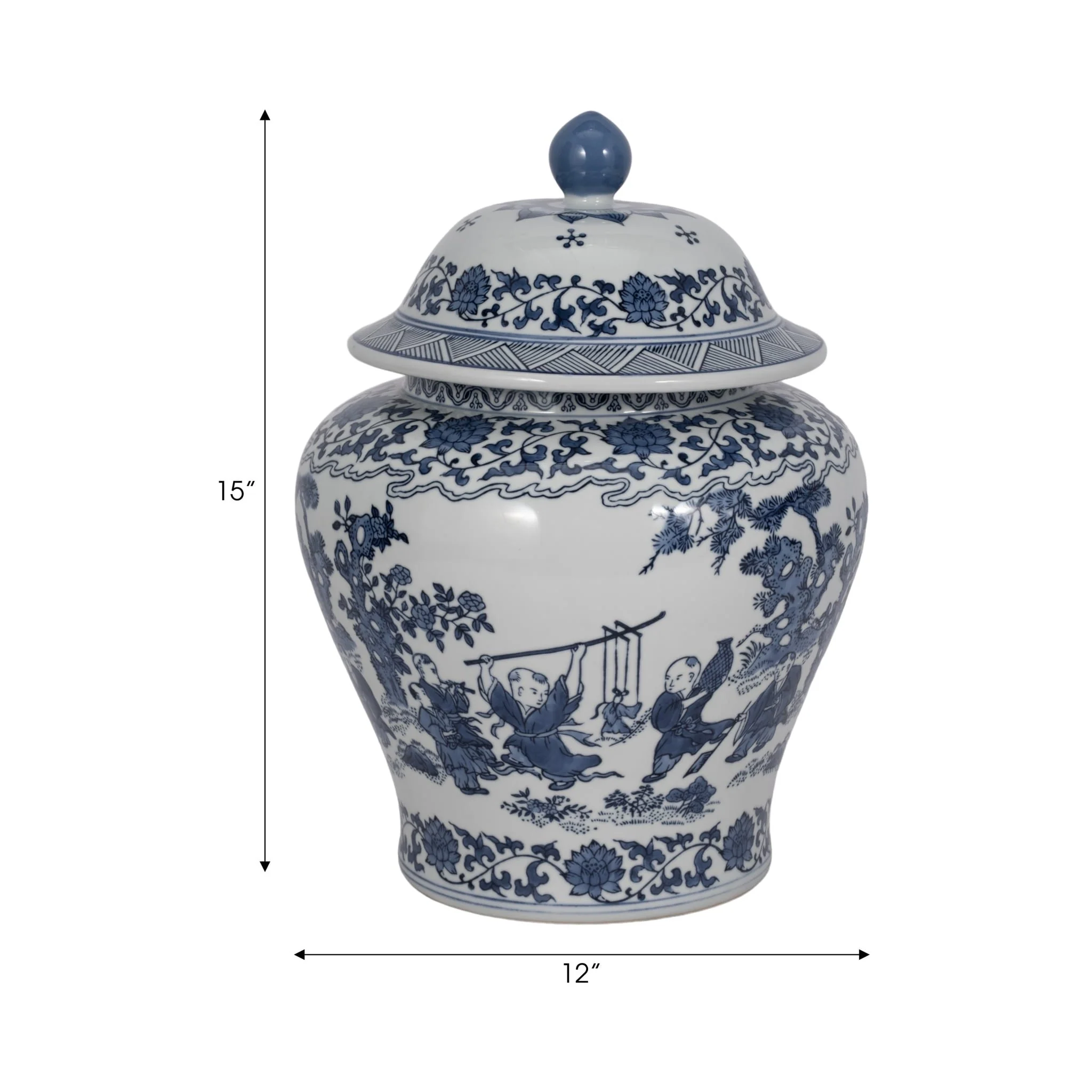 Cer, 15"h Blossoms Temple Jar, Blue - Image 8