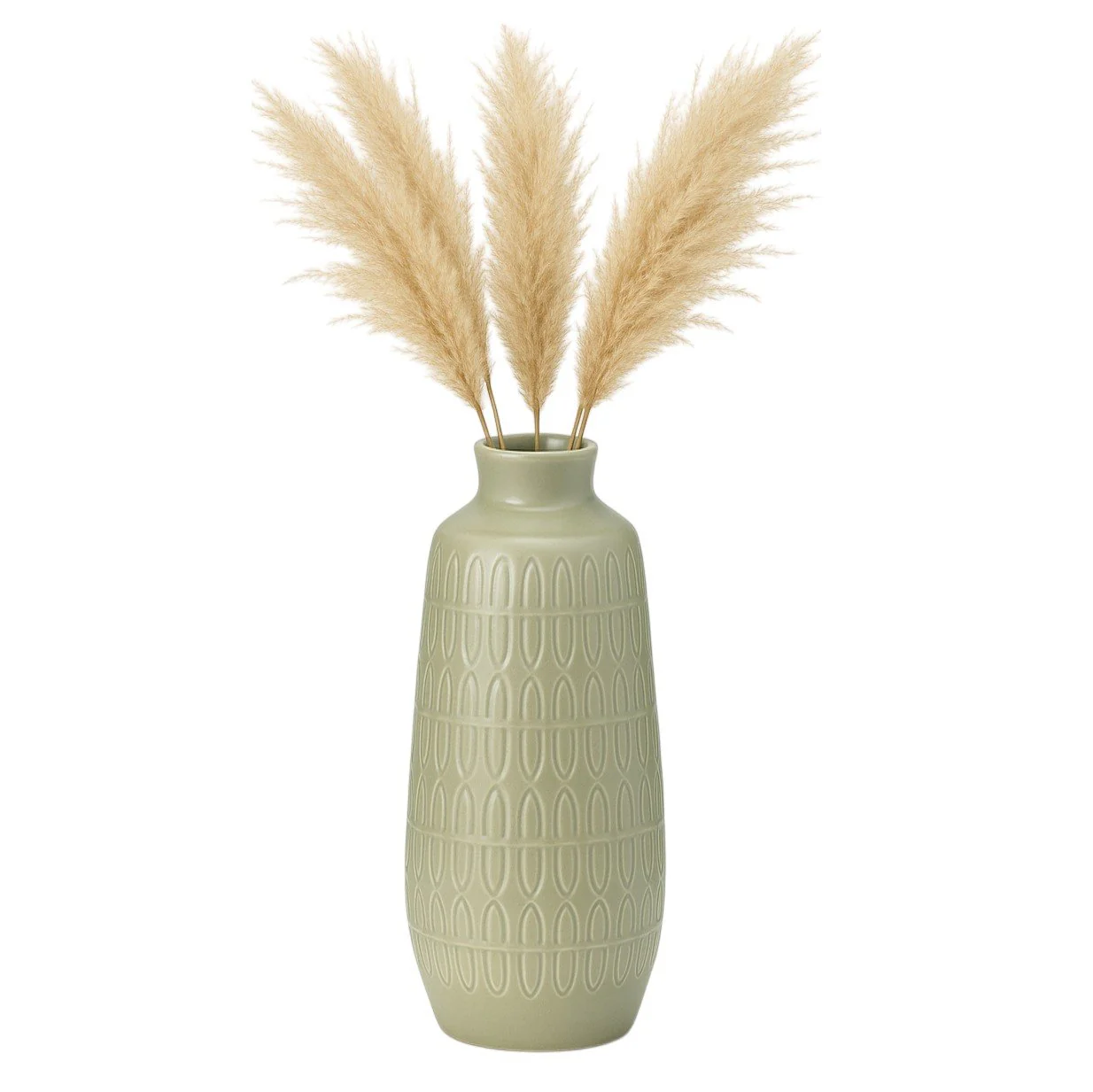 Cer, 15"h Carved Vase, Cucumber - Image 2