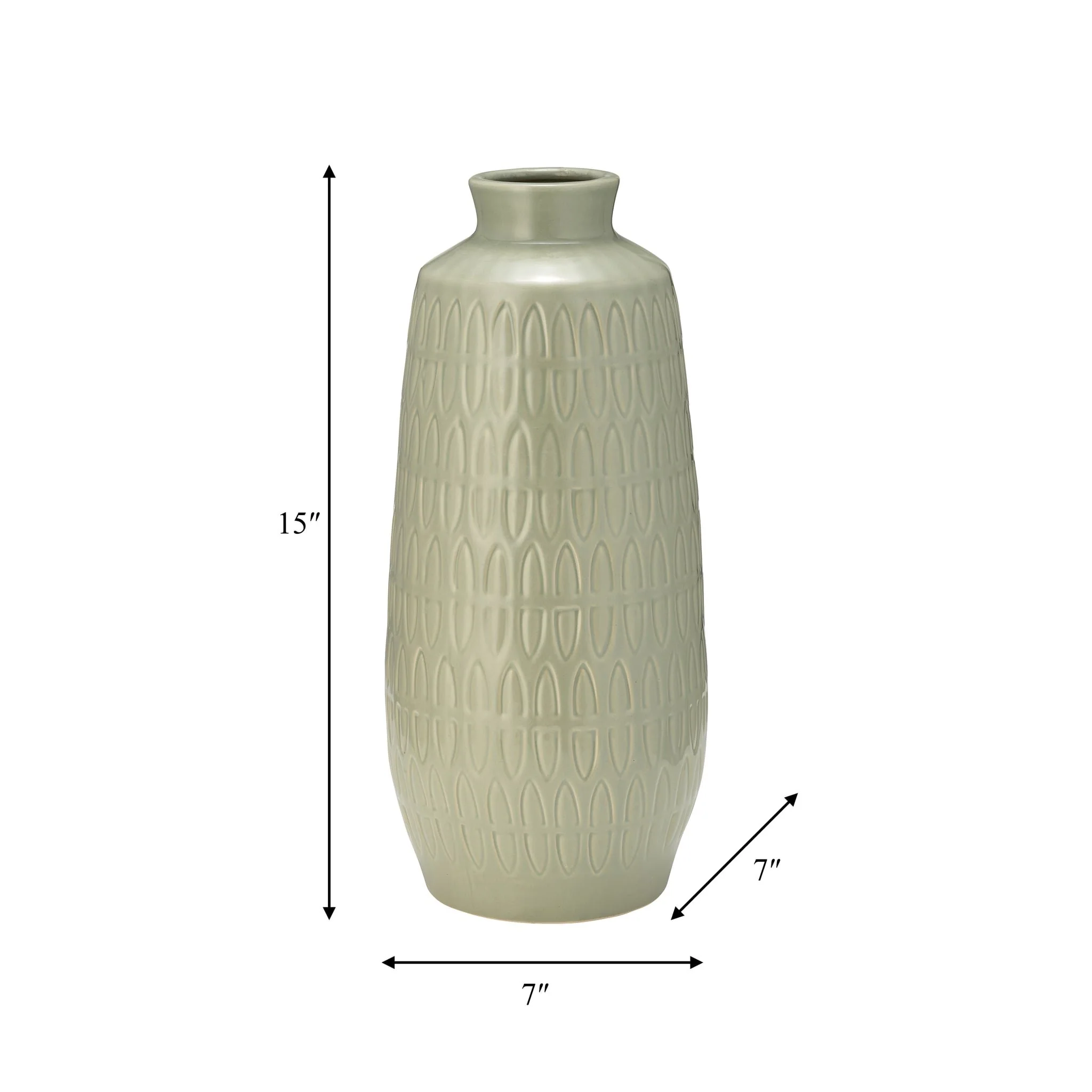Cer, 15"h Carved Vase, Cucumber - Image 7
