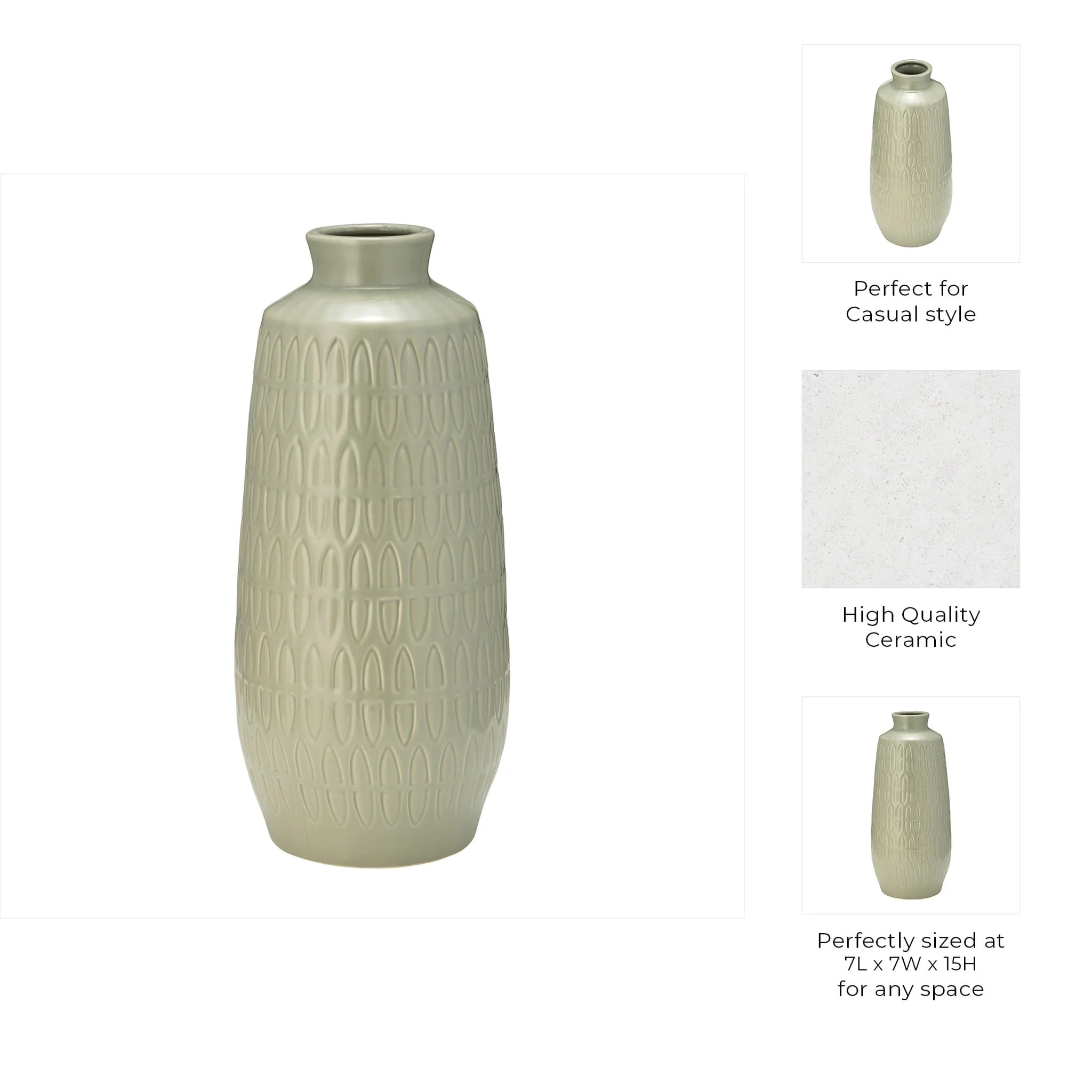 Cer, 15"h Carved Vase, Cucumber - Image 8