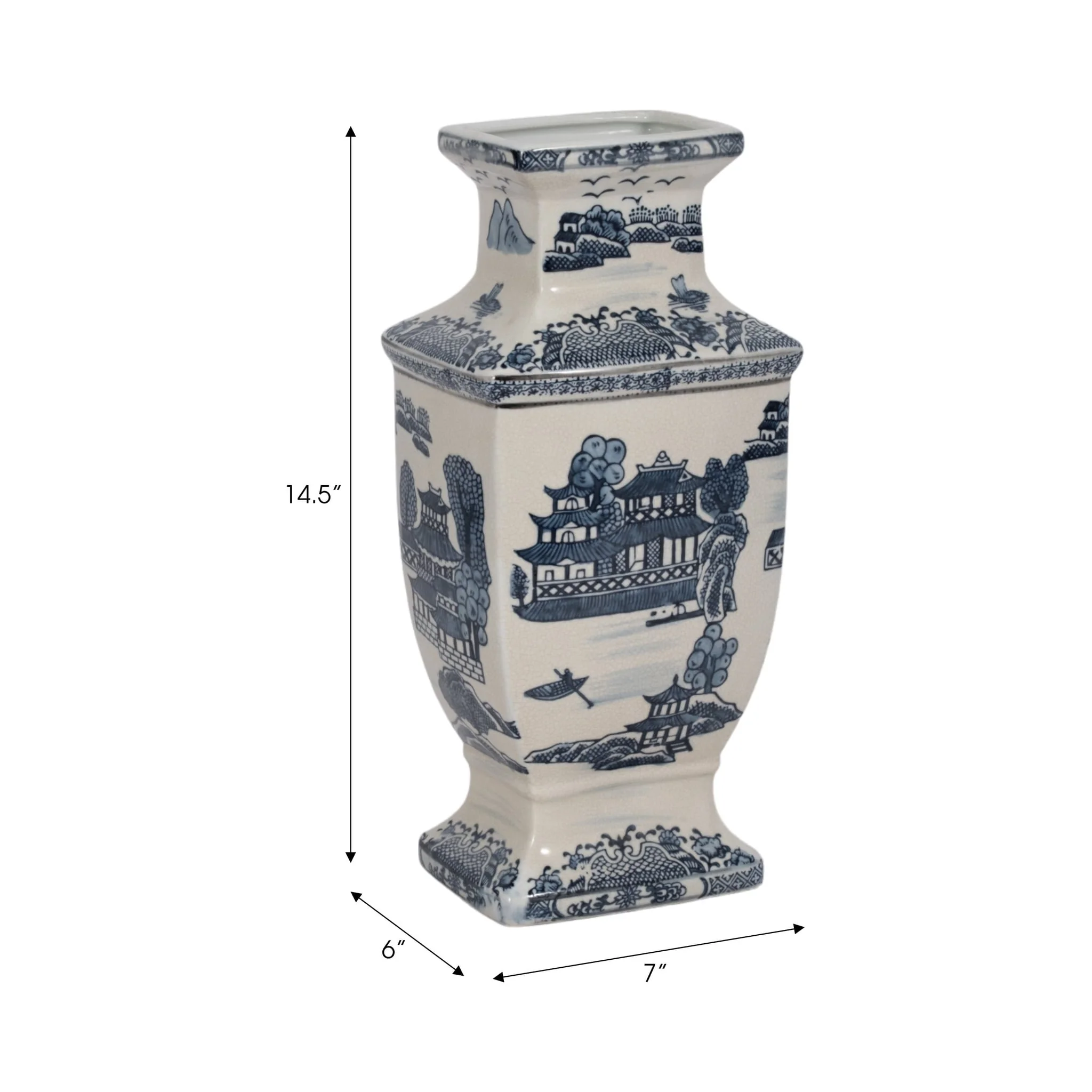 Cer, 15"h Chinoiserie Vase, Blue - Image 8