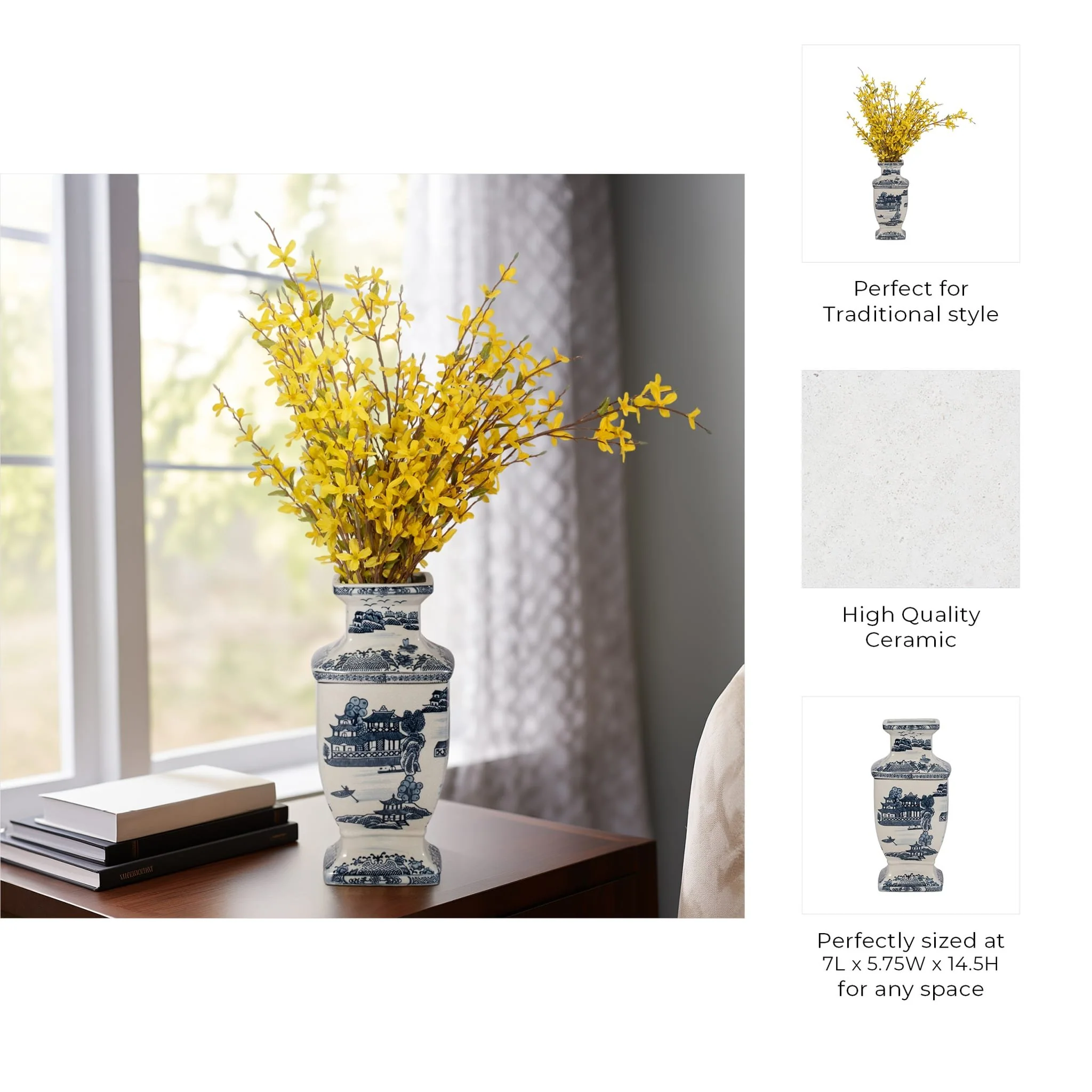 Cer, 15"h Chinoiserie Vase, Blue - Image 9