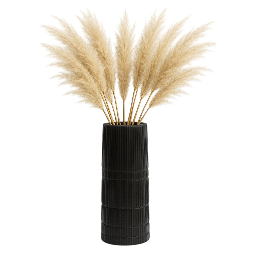 Cer, 15"h Lined Cylinder Vase, Matte Black - Image 2