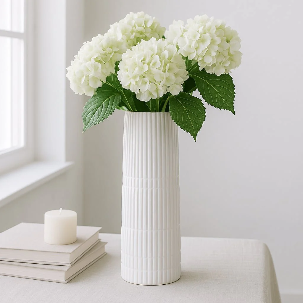 Cer, 15"h Lined Cylinder Vase, White - Image 2