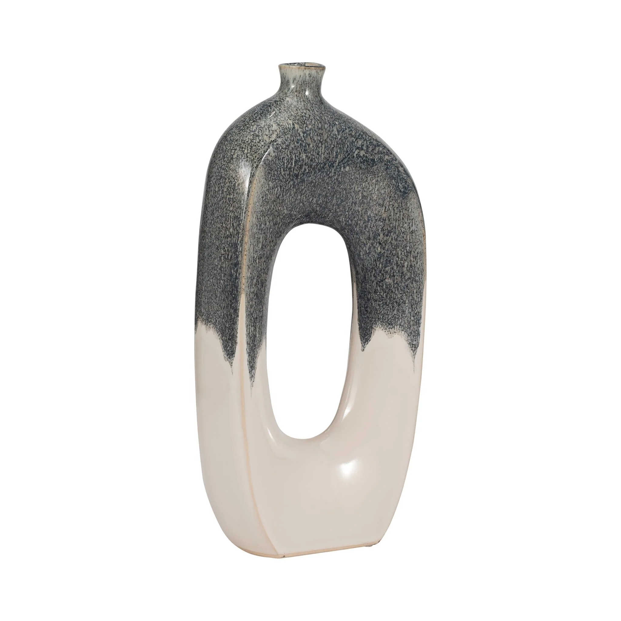 Cer, 16" Curvy Open Cut-out Vase, Blue/white - Image 3