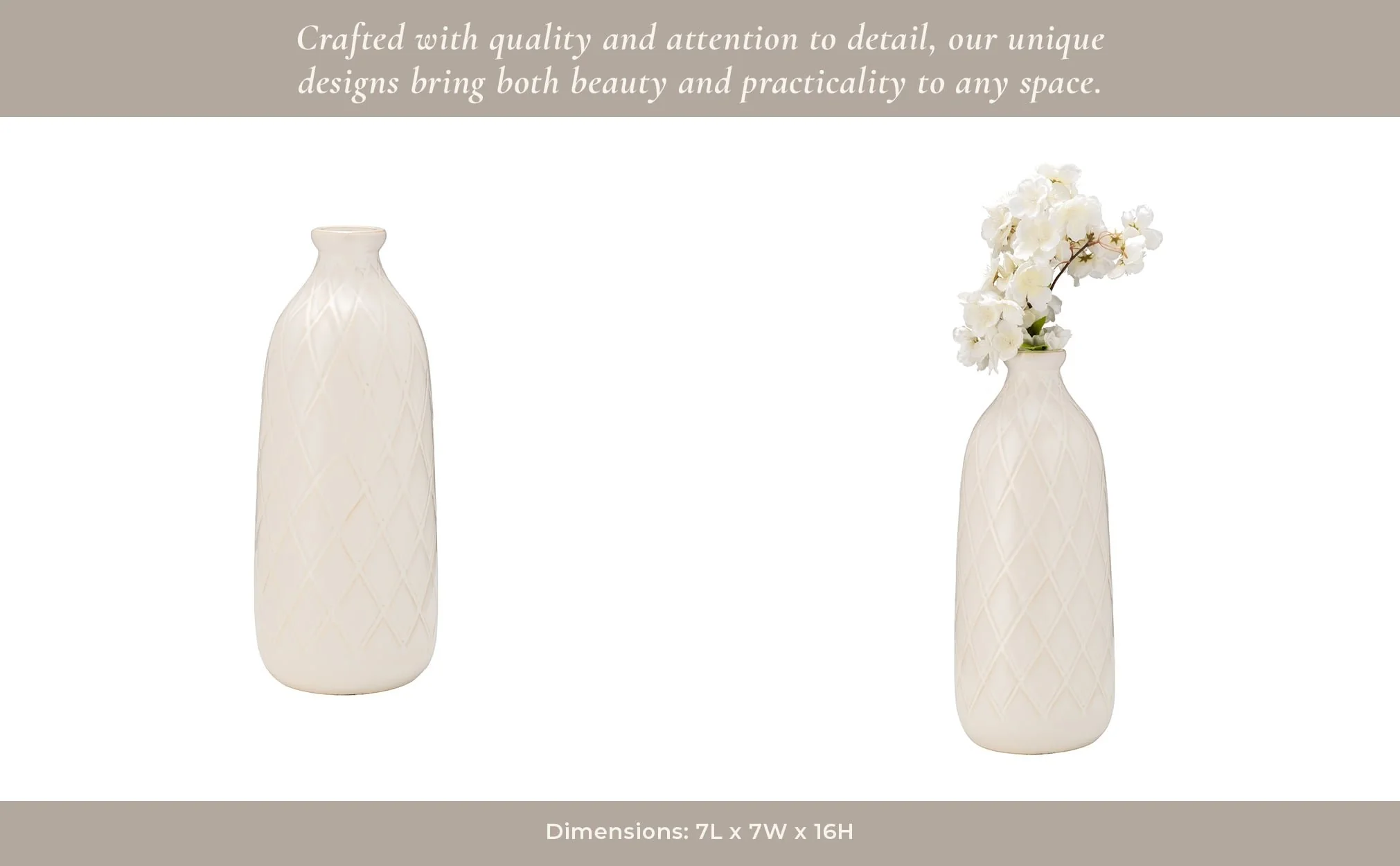 Cer, 16" Plaid Textured Vase, Beige - Image 13