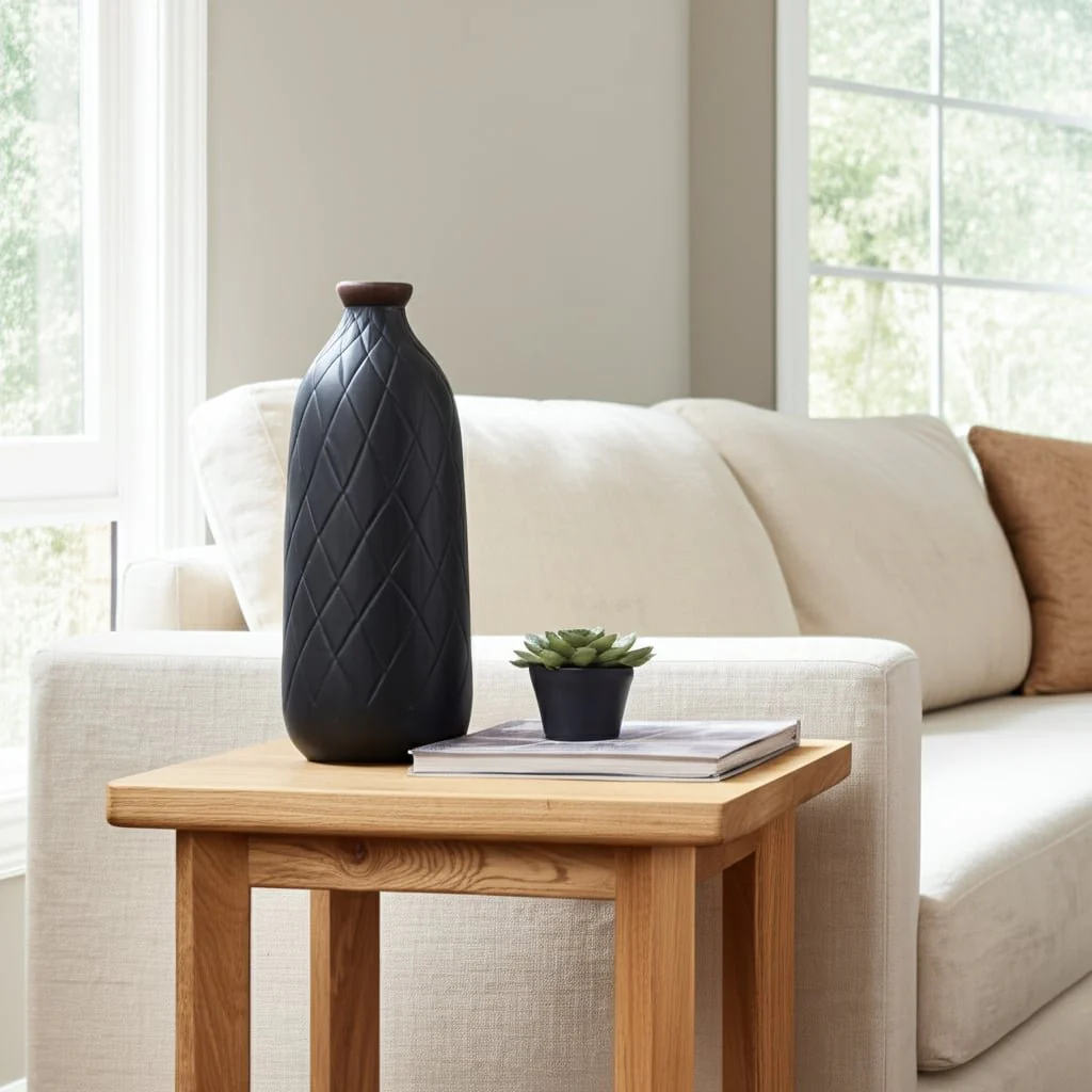 Cer, 16" Plaid Textured Vase, Black - Image 12
