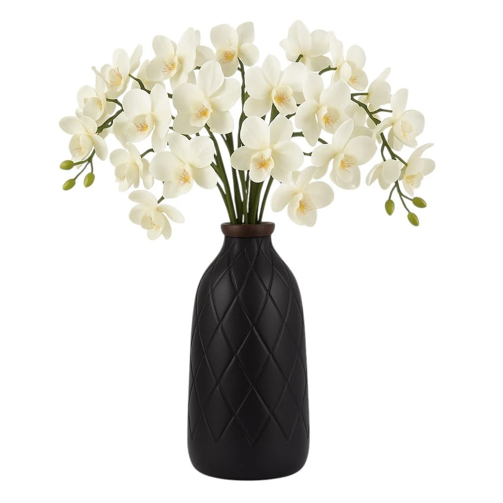 Cer, 16" Plaid Textured Vase, Black - Image 2