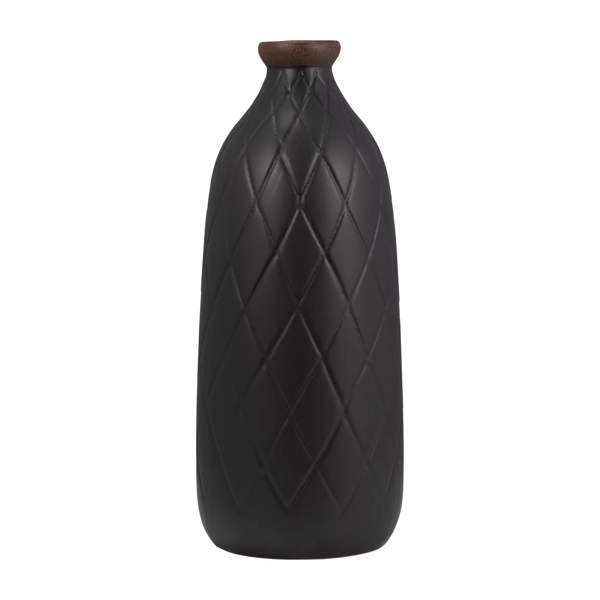 Cer, 16" Plaid Textured Vase, Black - Image 3