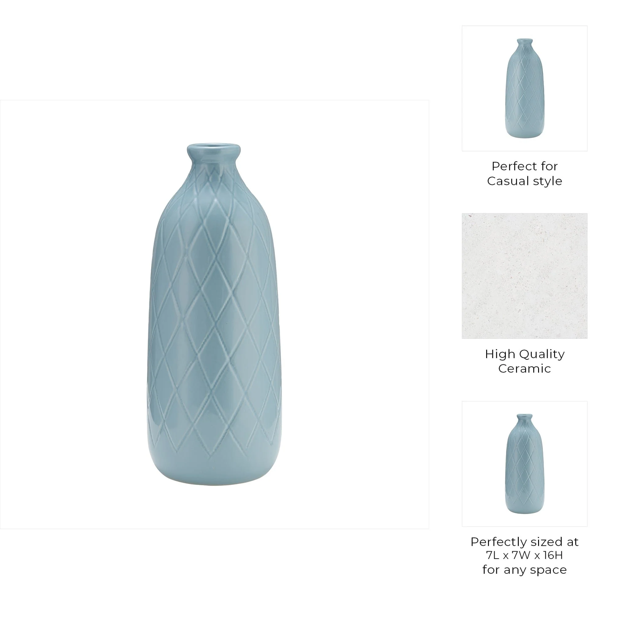 Cer, 16" Plaid Textured Vase, Cameo Blue - Image 10