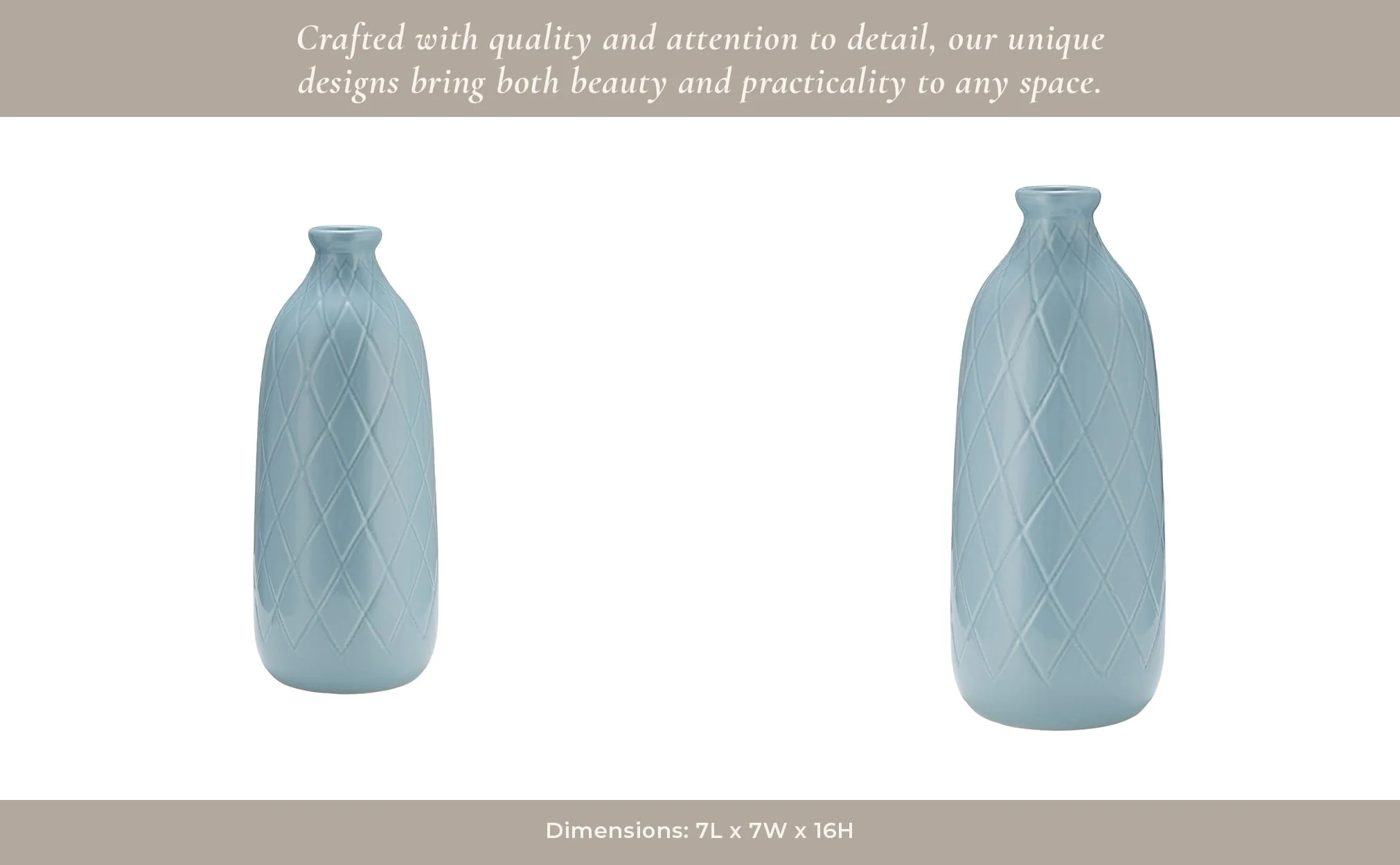 Cer, 16" Plaid Textured Vase, Cameo Blue - Image 16