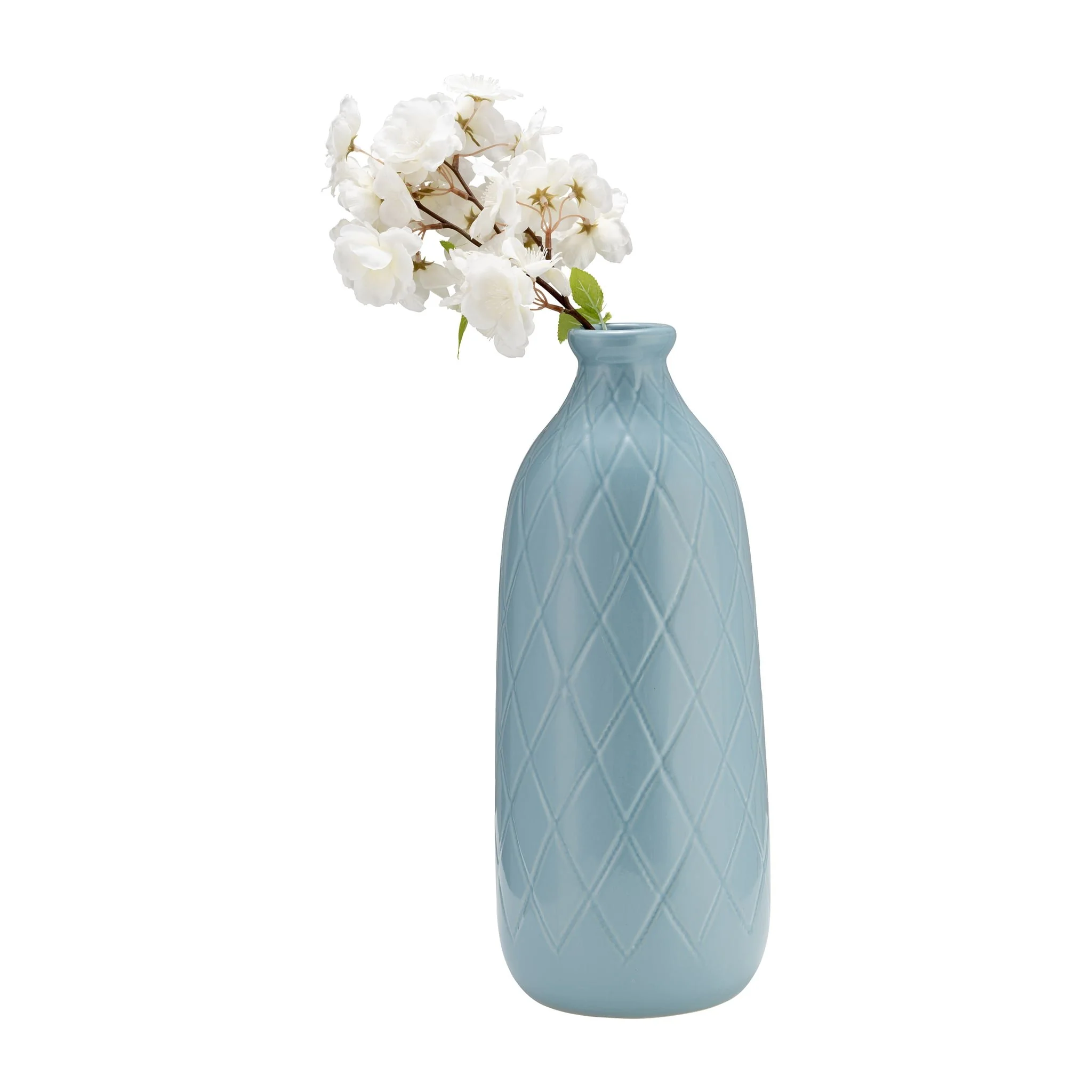 Cer, 16" Plaid Textured Vase, Cameo Blue - Image 3