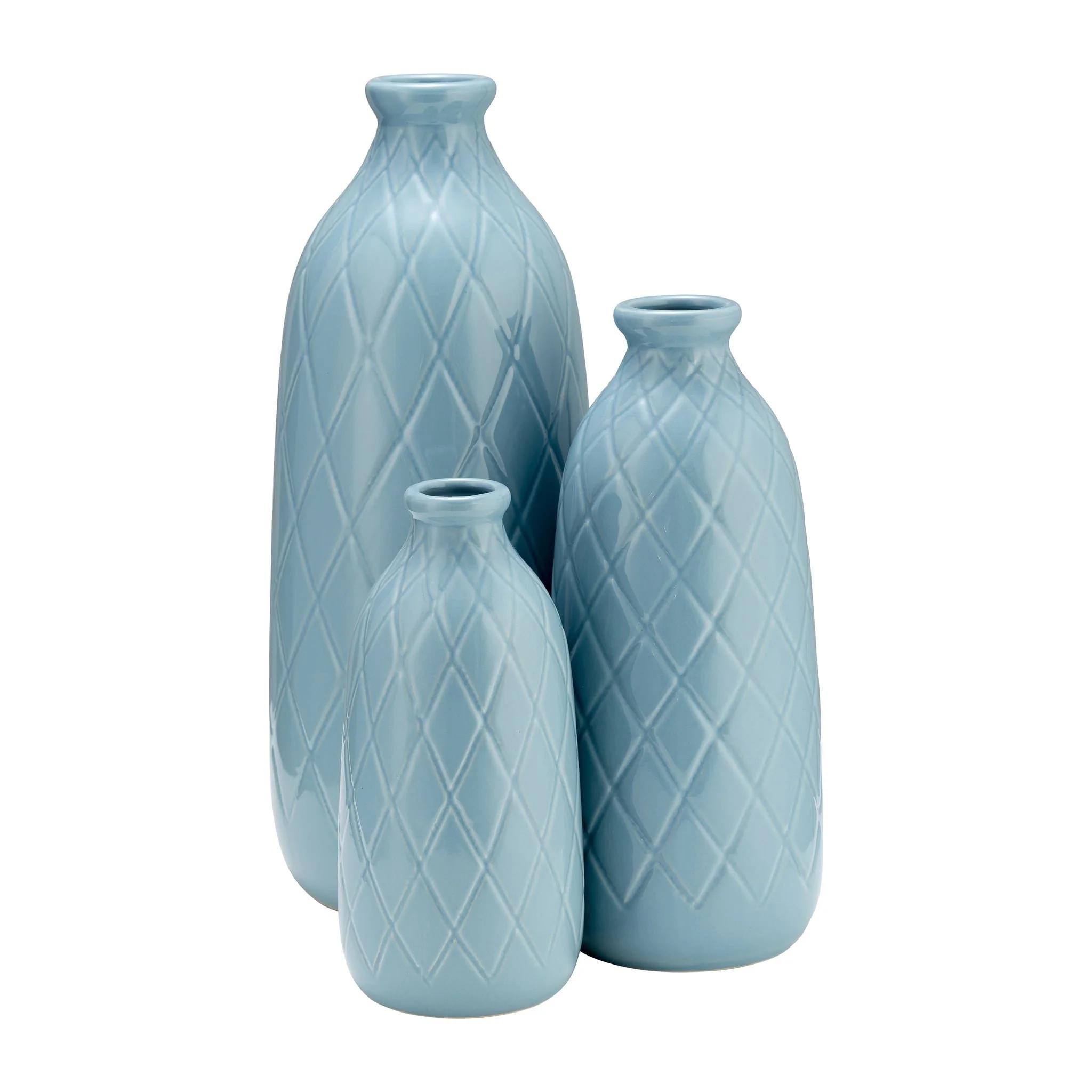 Cer, 16" Plaid Textured Vase, Cameo Blue - Image 8