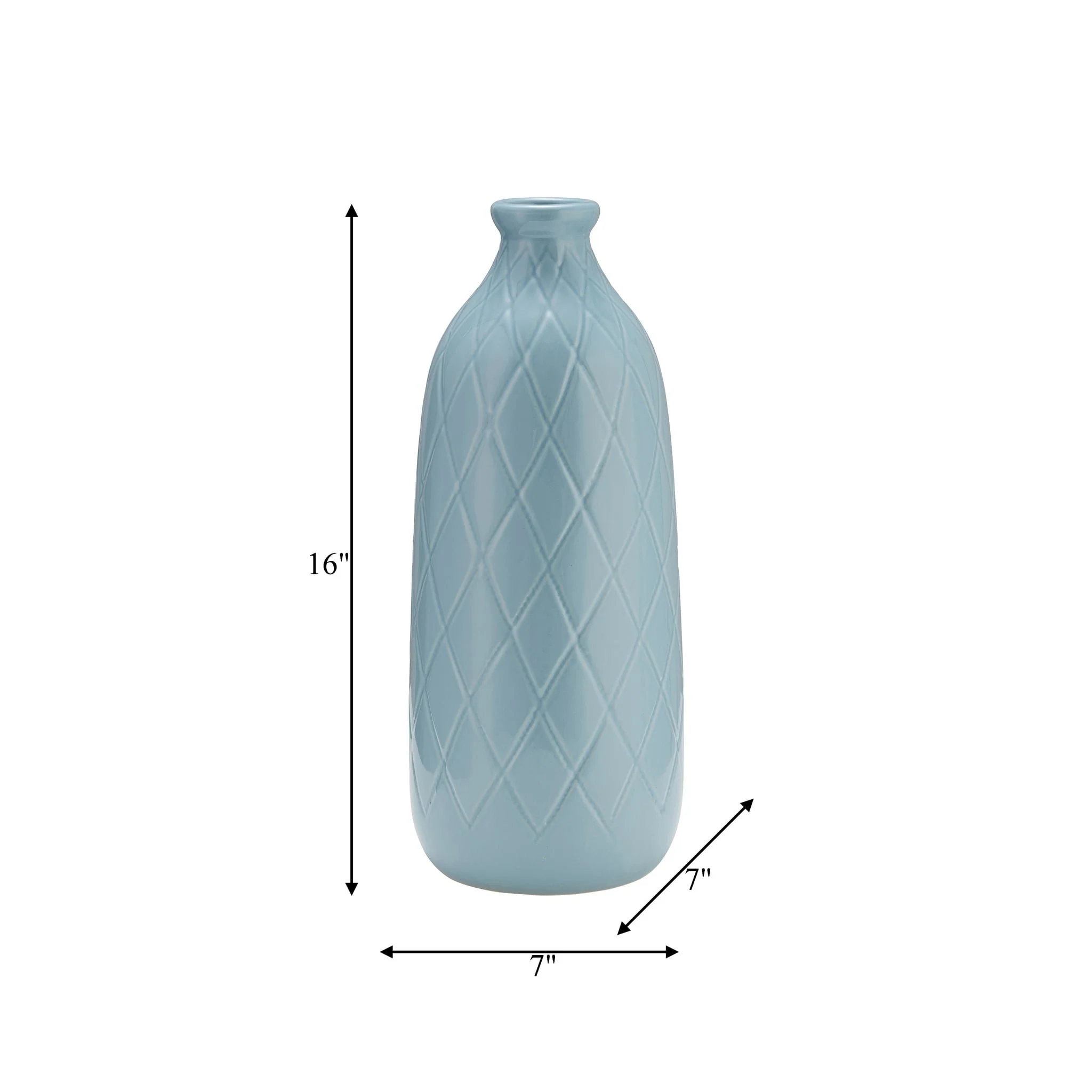 Cer, 16" Plaid Textured Vase, Cameo Blue - Image 9
