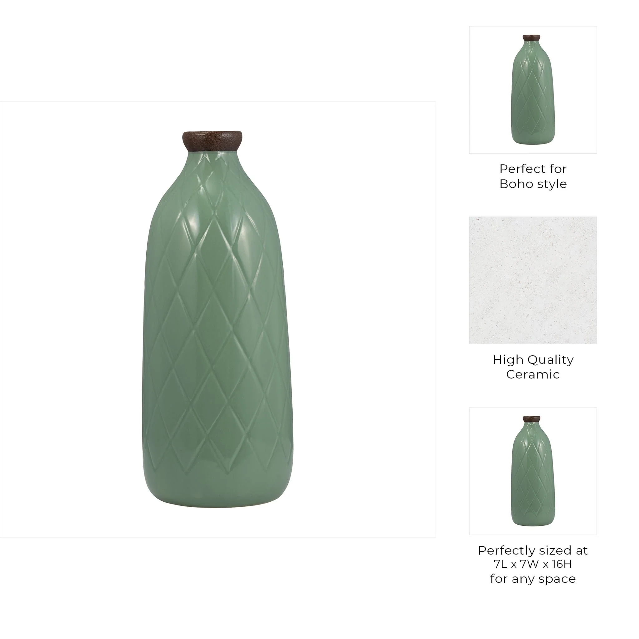 Cer, 16" Plaid Textured Vase, Dark Sage - Image 9