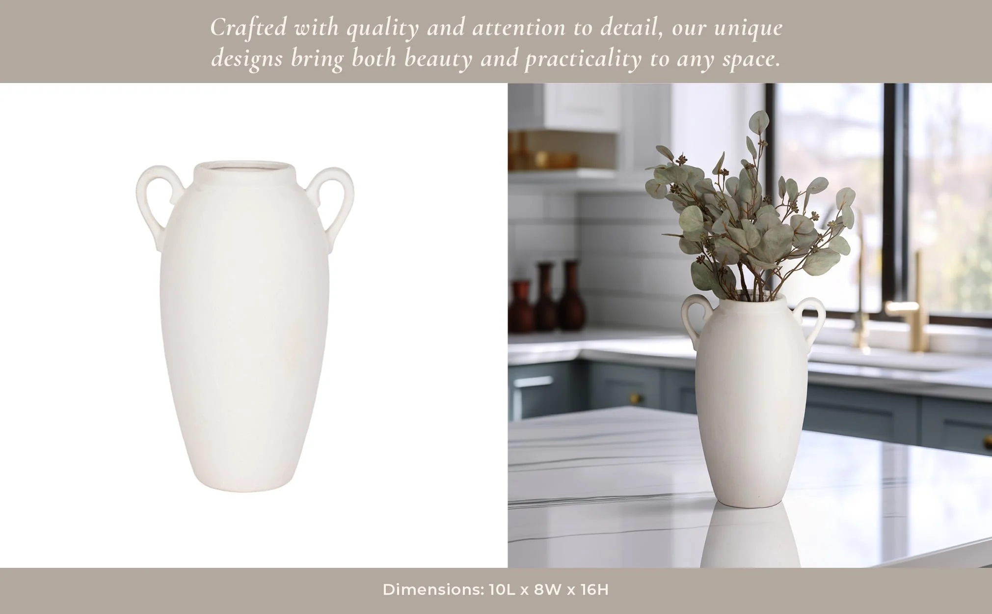 Cer, 16" Textured Jug W/ Handles, White - Image 12