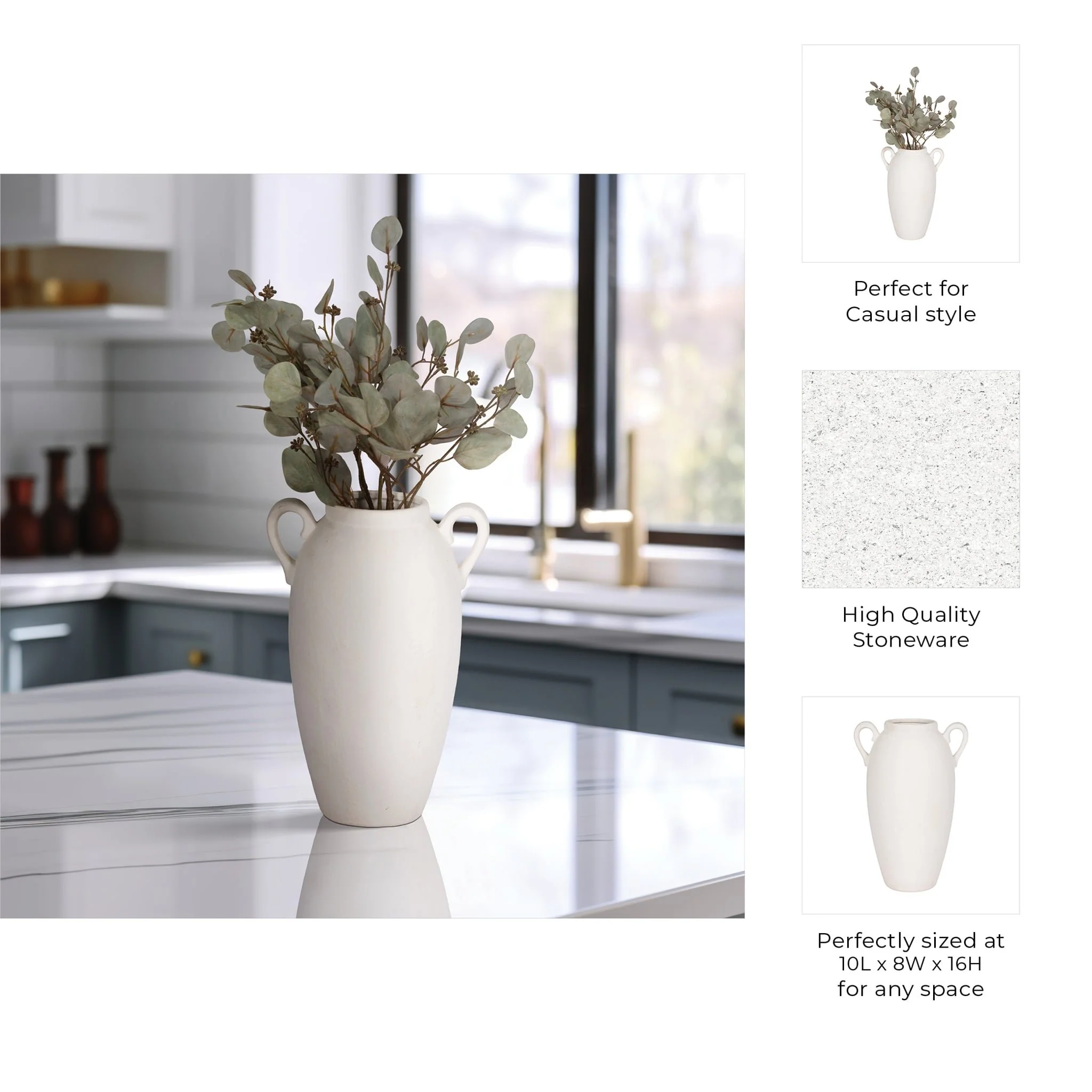 Cer, 16" Textured Jug W/ Handles, White - Image 9