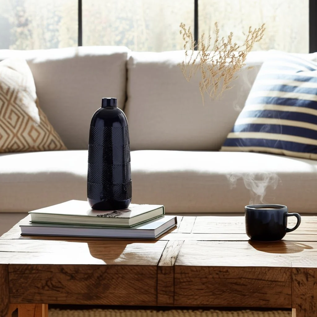 Cer, 16" Textured Lines Vase, Navy - Image 12