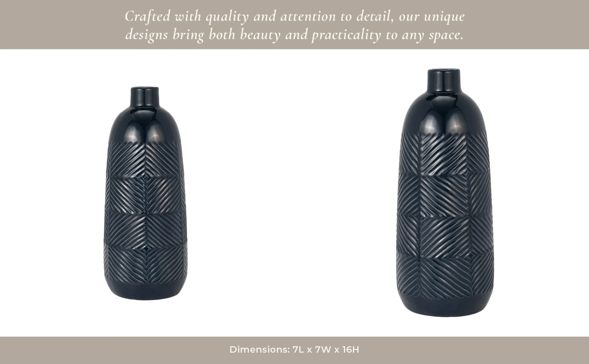 Cer, 16" Textured Lines Vase, Navy - Image 14