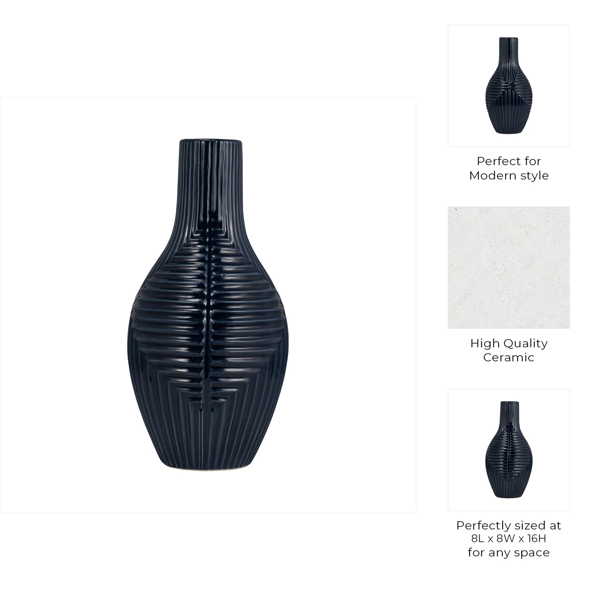 Cer, 16" Tribal Vase, Navy Blue - Image 9