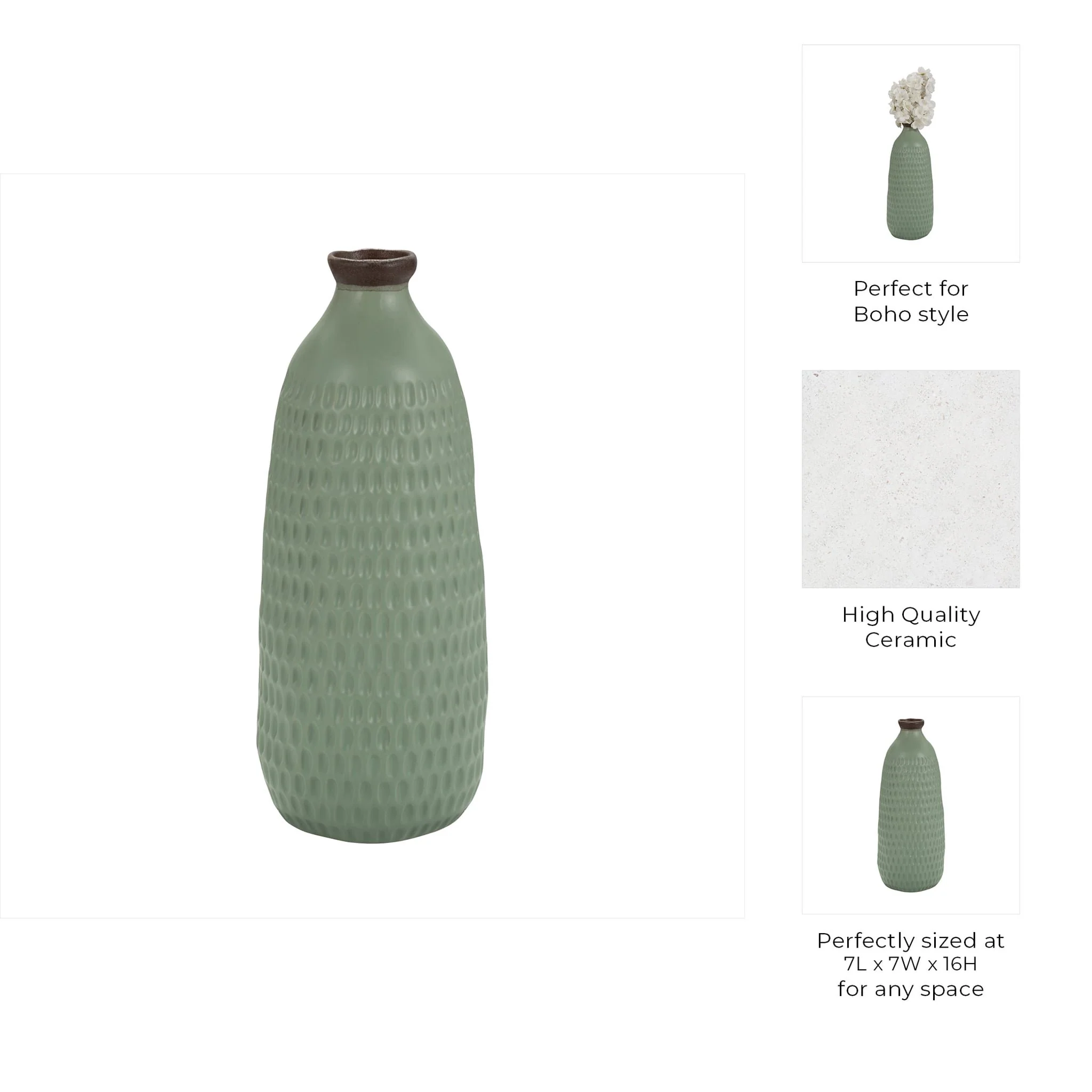 Cer, 16"h Dimpled Vase, Green - Image 8