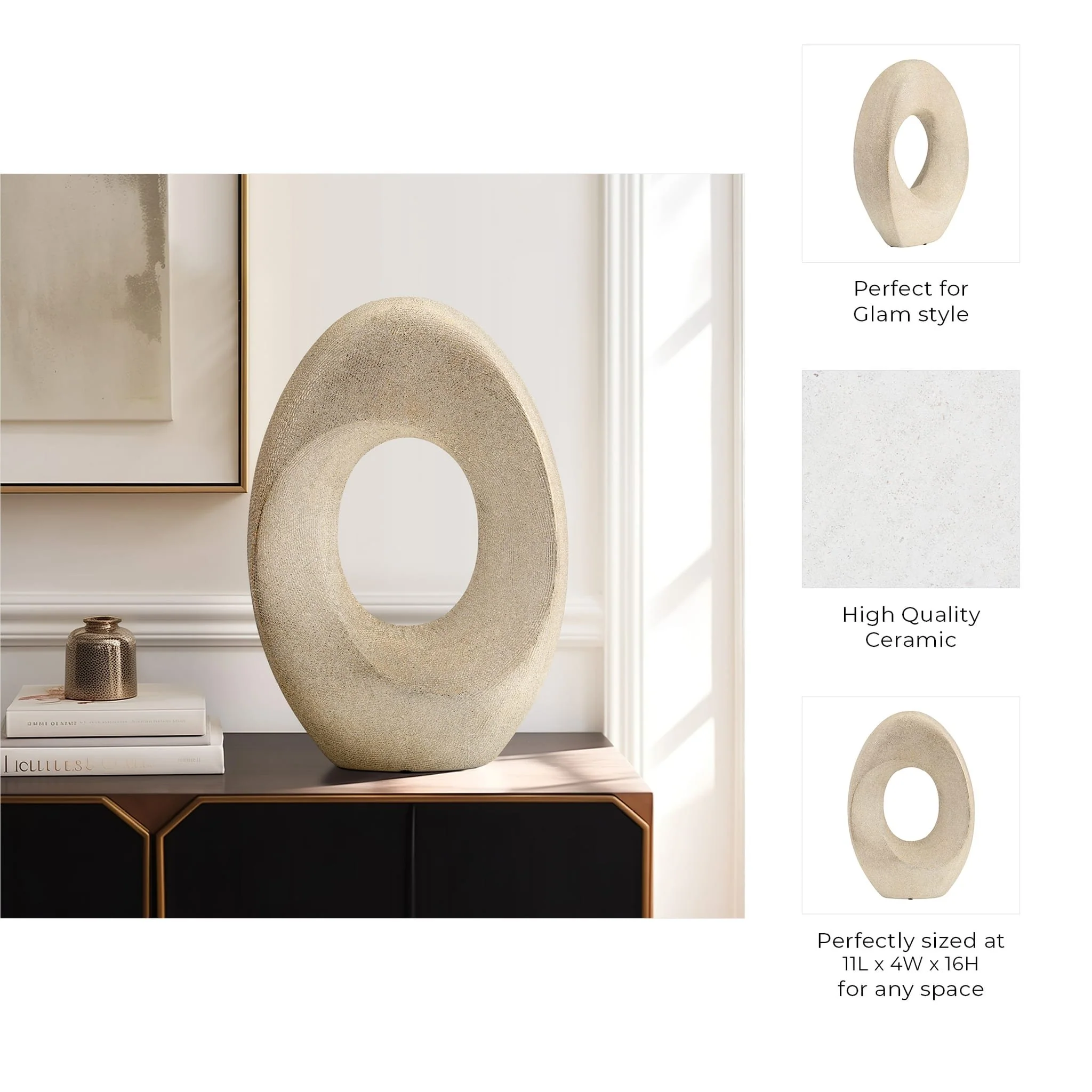 Cer, 16"h Scratched Hollow Accent, Champagne - Image 9