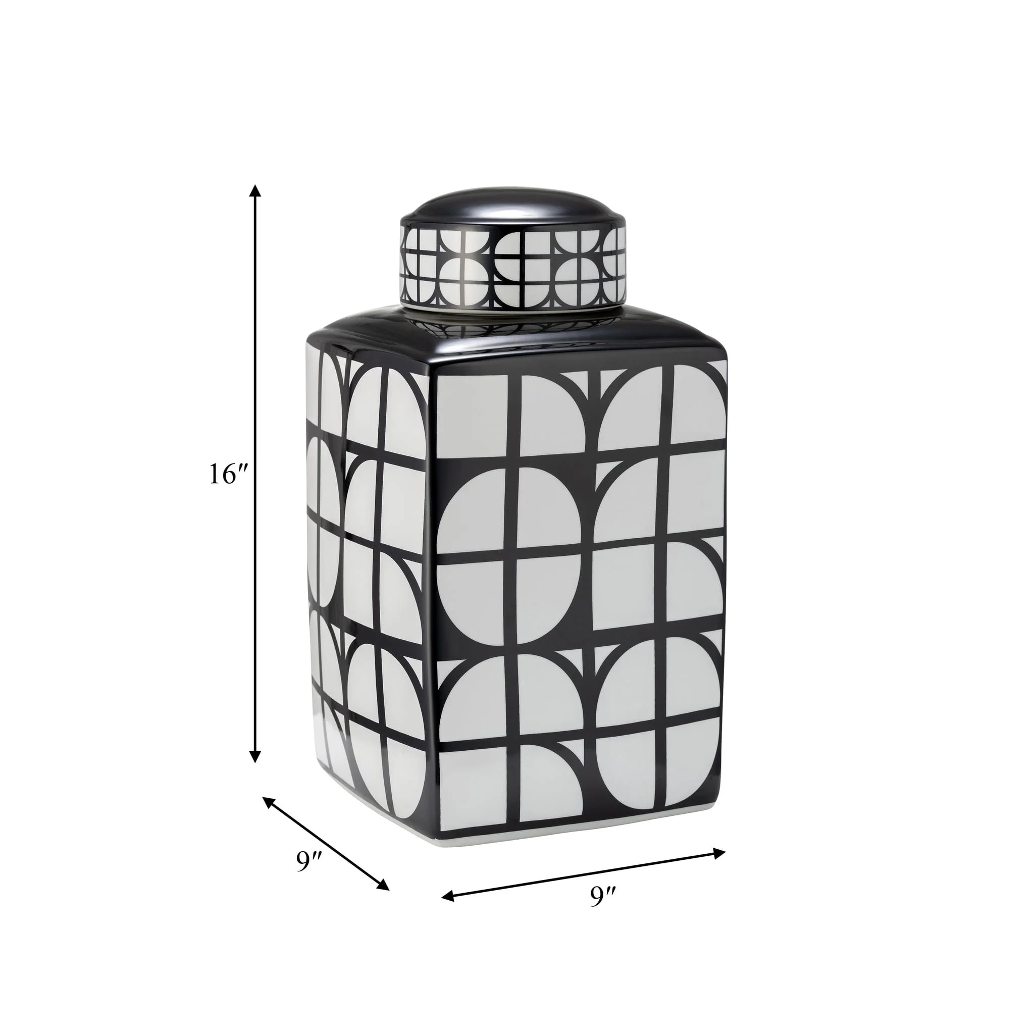 Cer, 16"h Square Jar W/ Lid, Black/white - Image 3