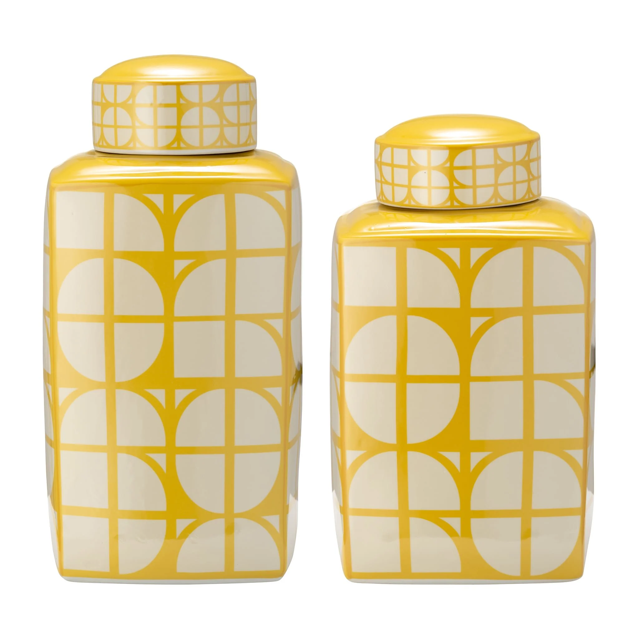 Cer, 16"h Square Jar W/ Lid, Yellow/cotton - Image 5