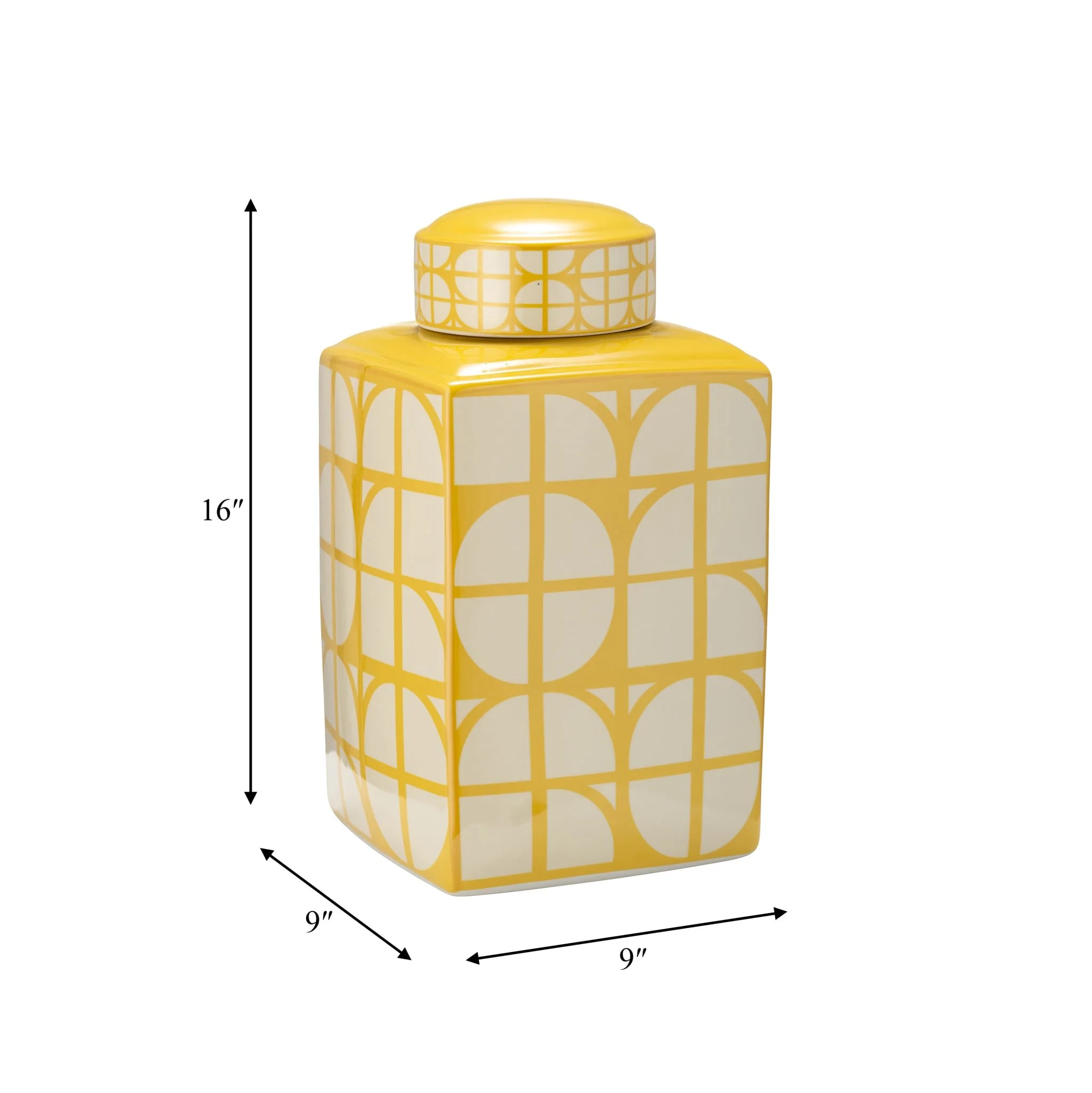 Cer, 16"h Square Jar W/ Lid, Yellow/cotton - Image 6