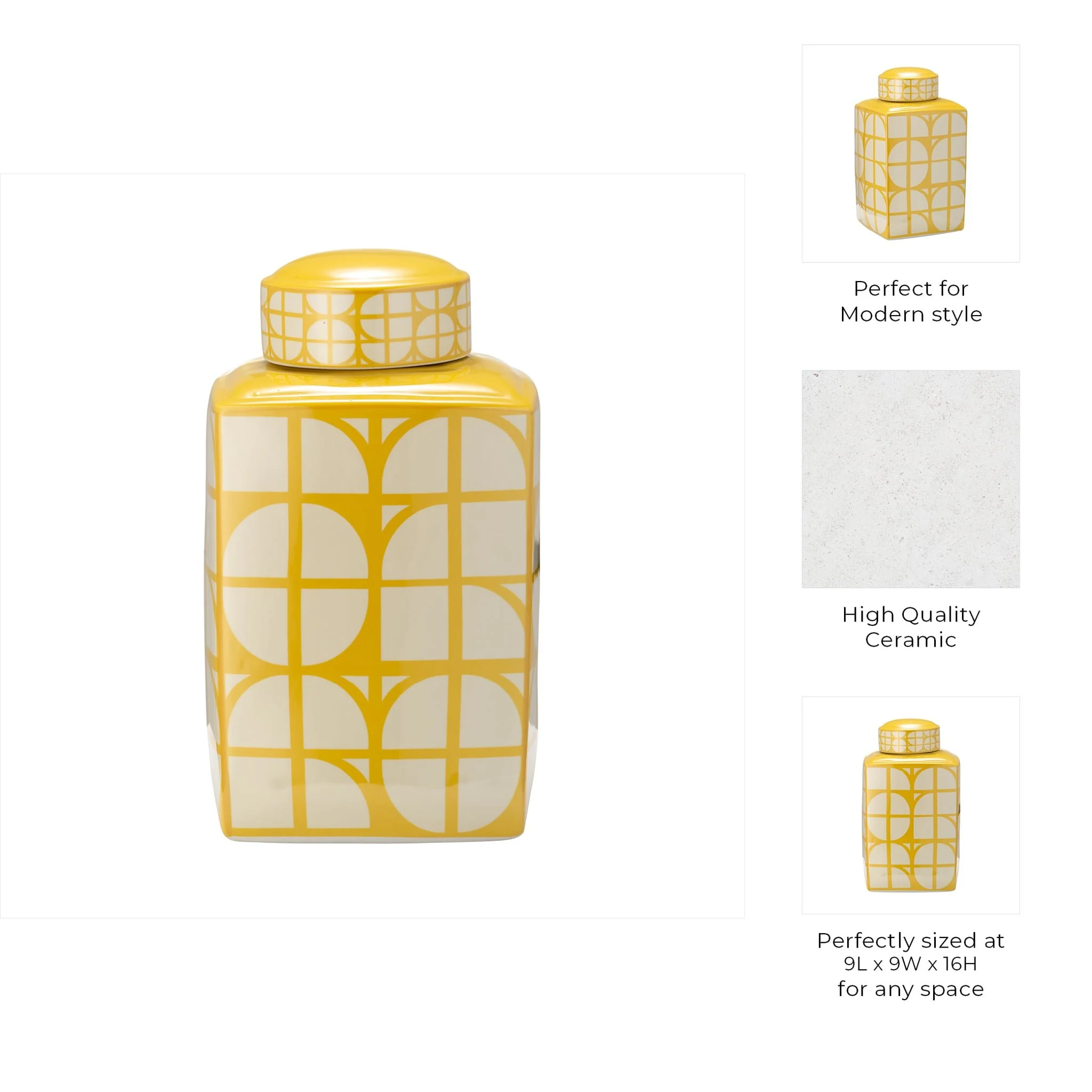 Cer, 16"h Square Jar W/ Lid, Yellow/cotton - Image 7