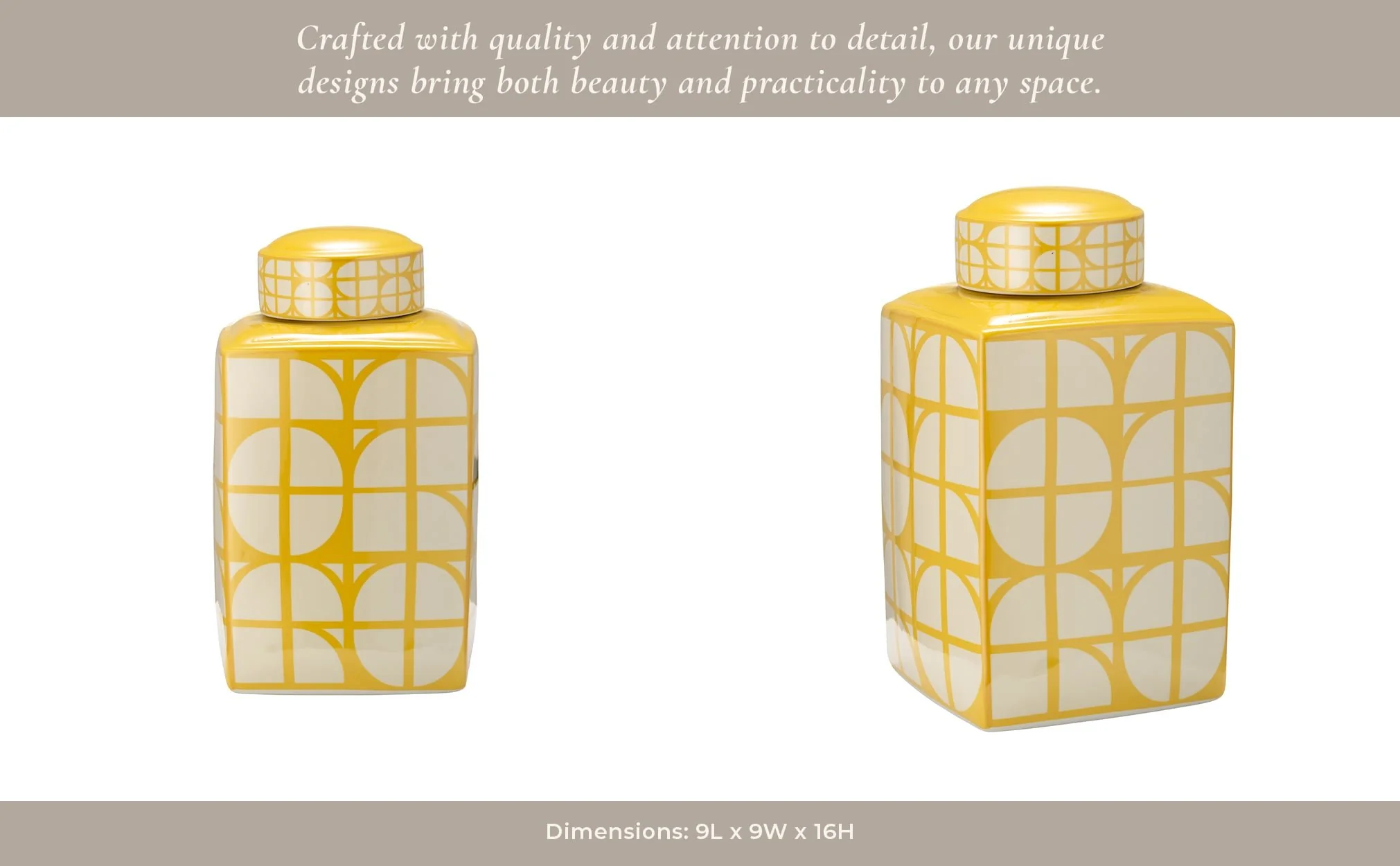 Cer, 16"h Square Jar W/ Lid, Yellow/cotton - Image 8