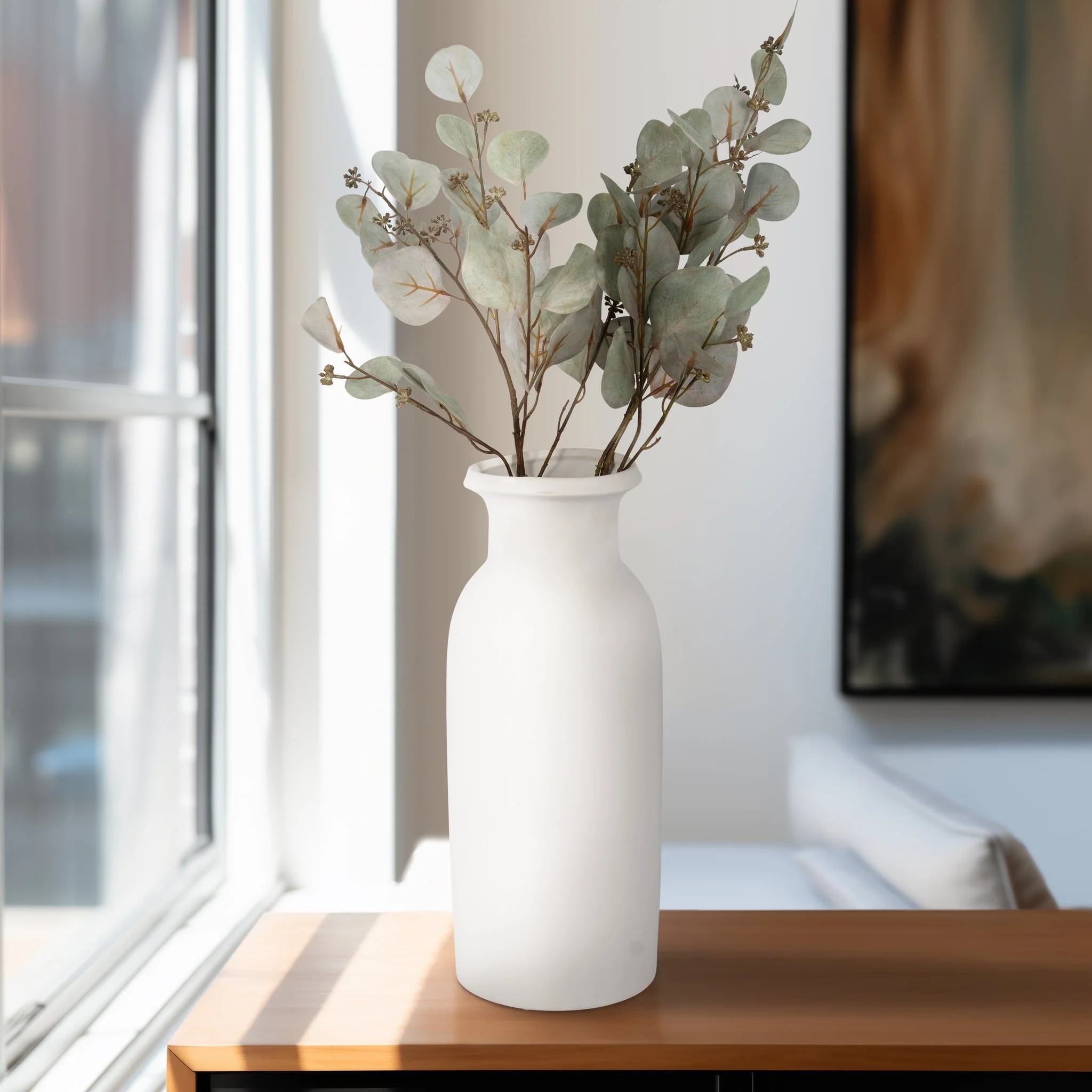 Cer, 16"h Tall Slim Vase, White - Image 9