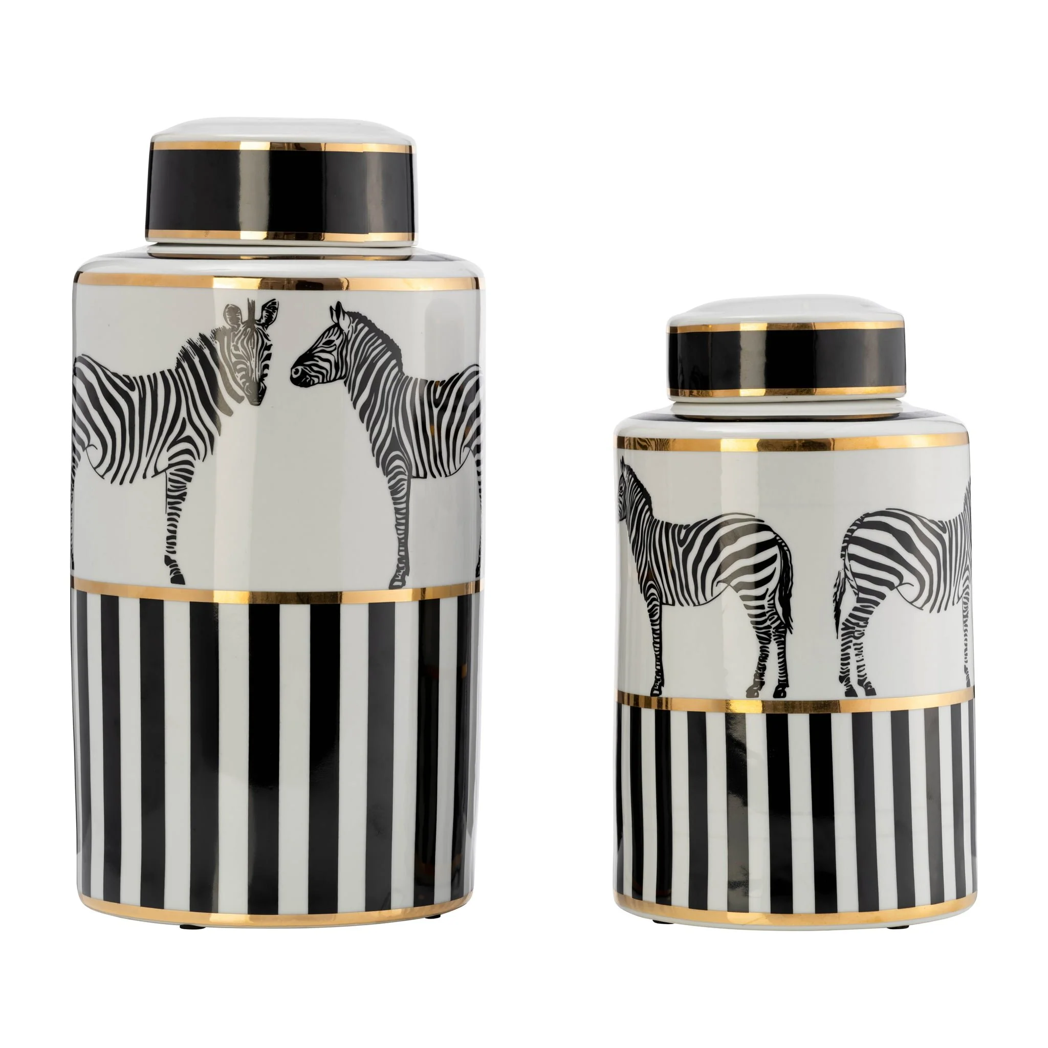 Cer, 16"h Zebra Jar W/ Lid, White/gold - Image 10
