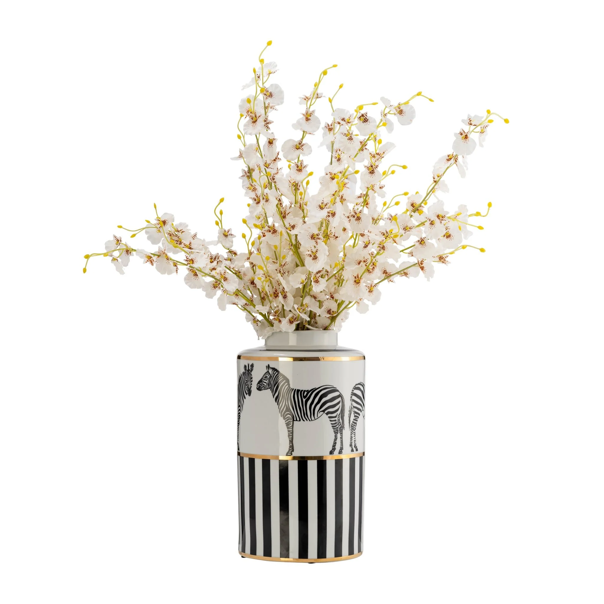 Cer, 16"h Zebra Jar W/ Lid, White/gold - Image 2