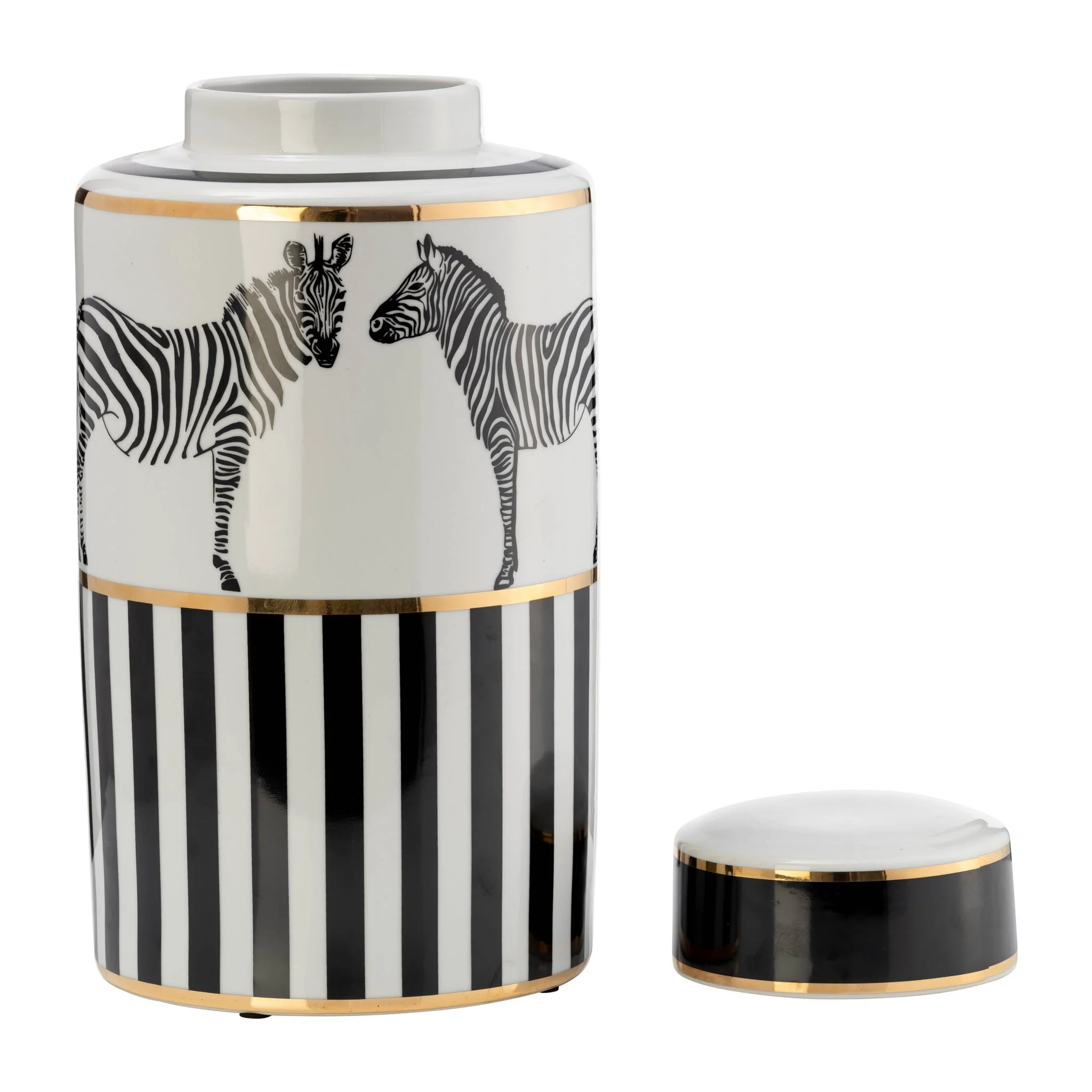 Cer, 16"h Zebra Jar W/ Lid, White/gold - Image 3