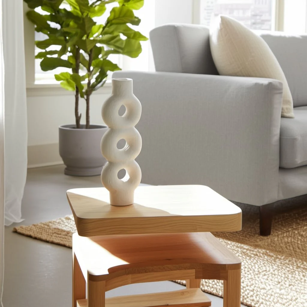 Cer, 17" Textured Stacked Circles Vase, White - Image 11