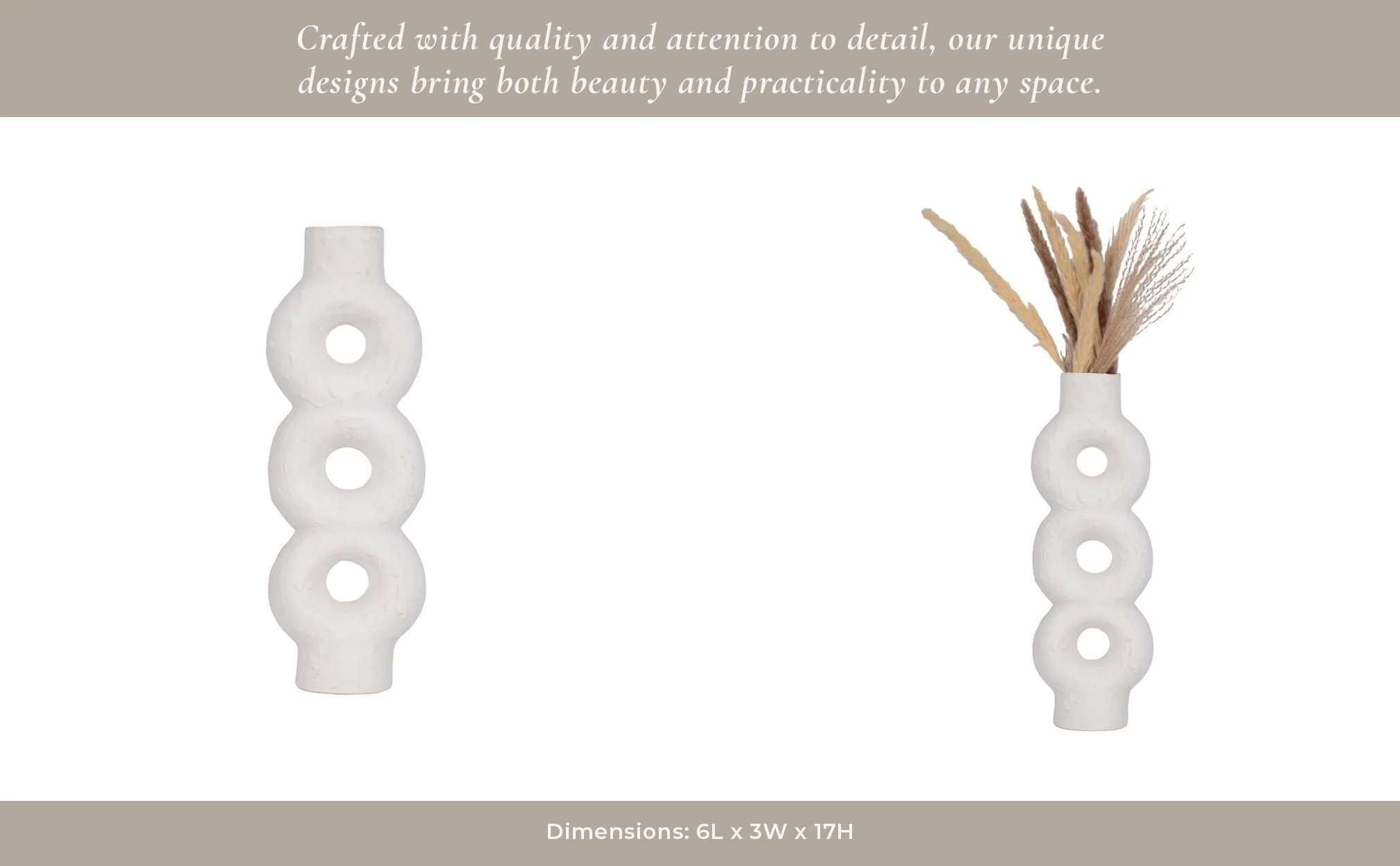 Cer, 17" Textured Stacked Circles Vase, White - Image 12