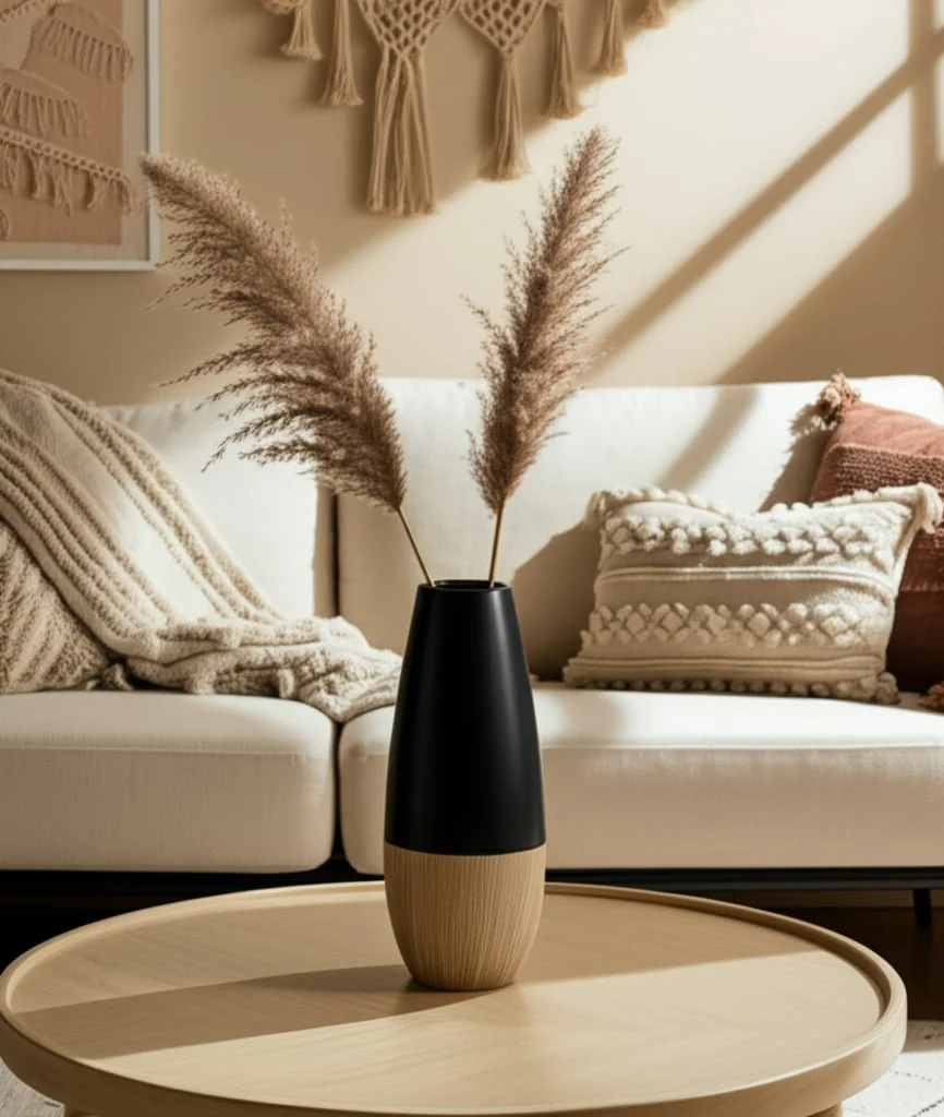 Cer, 17"h 2-tone Vase, Creme/black - Image 11