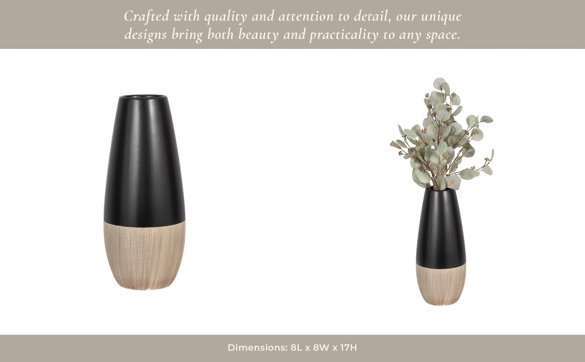 Cer, 17"h 2-tone Vase, Creme/black - Image 12