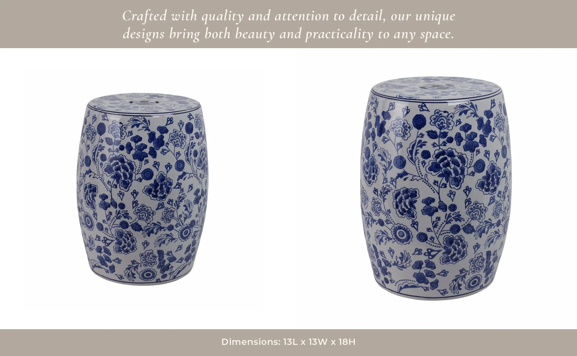 Cer, 18" Hydrangea Chinoiserie Stool, Blue/white - Image 12