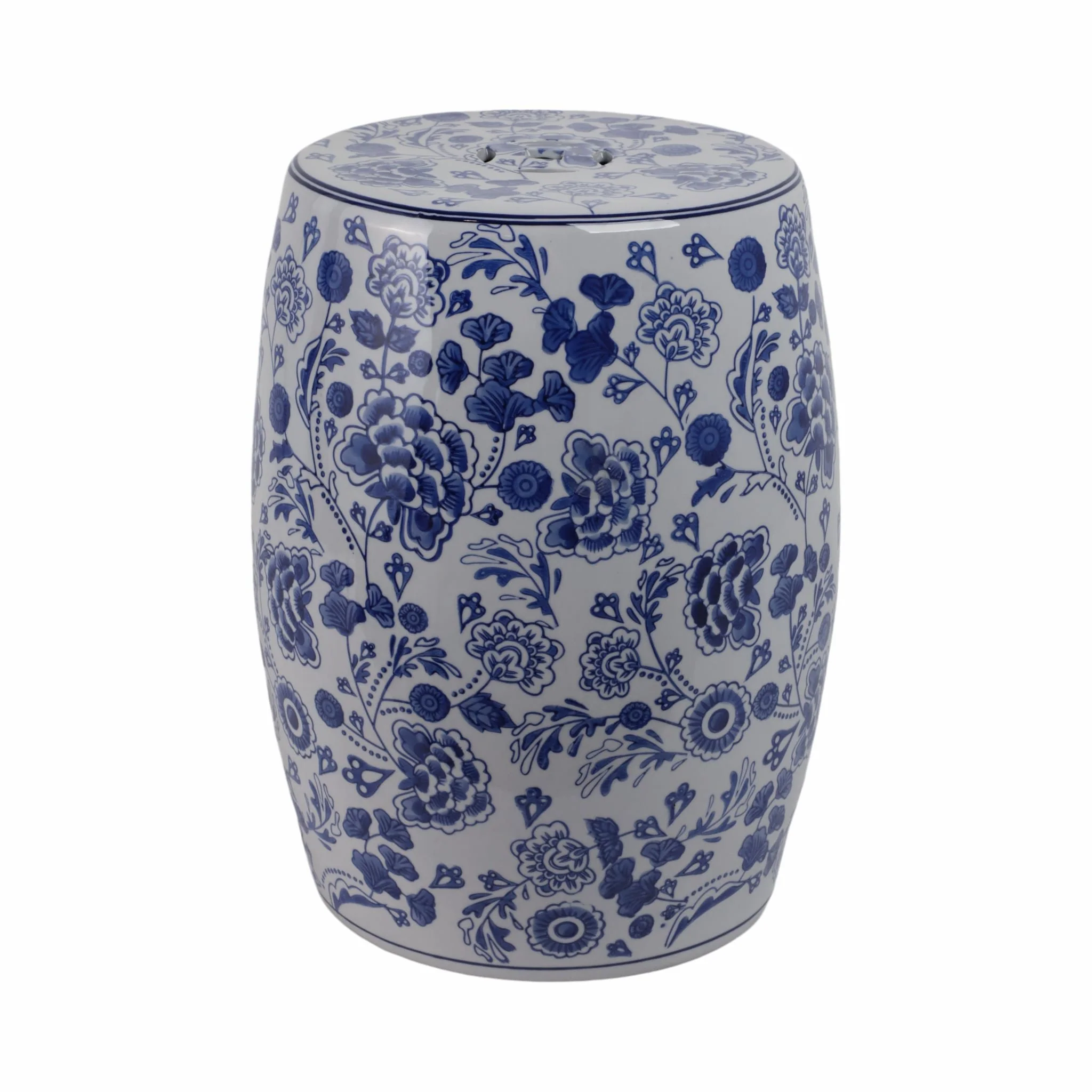 Cer, 18" Hydrangea Chinoiserie Stool, Blue/white - Image 4