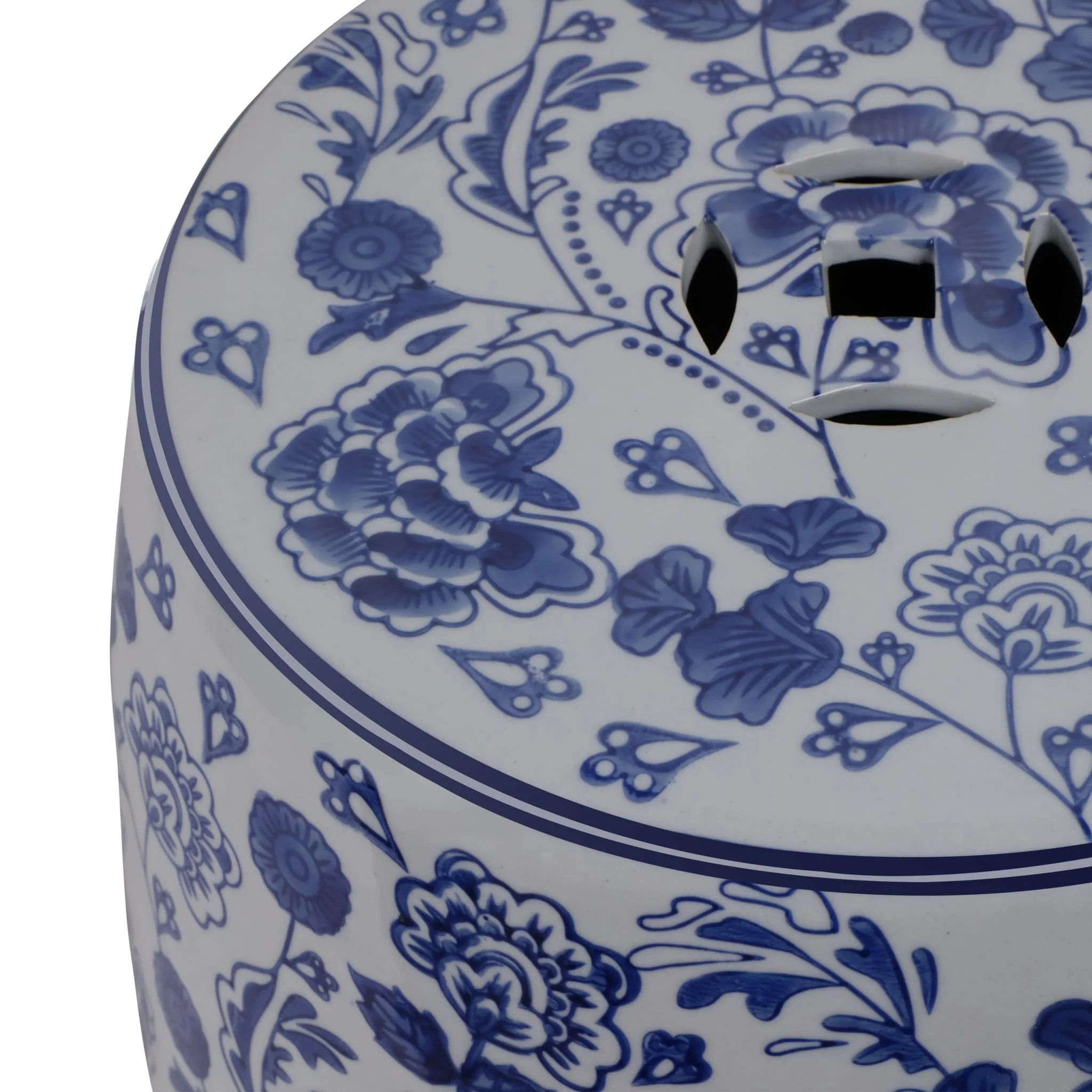 Cer, 18" Hydrangea Chinoiserie Stool, Blue/white - Image 5