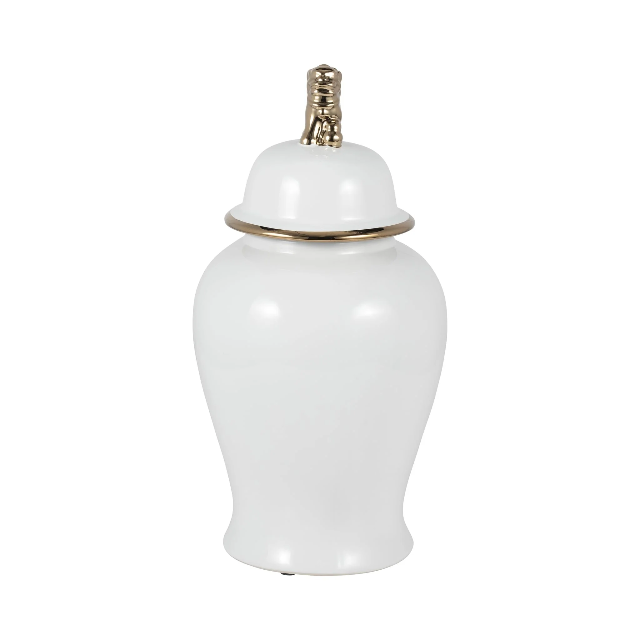 Cer, 18" Lion Head Temple Jar, White/gold - Image 2