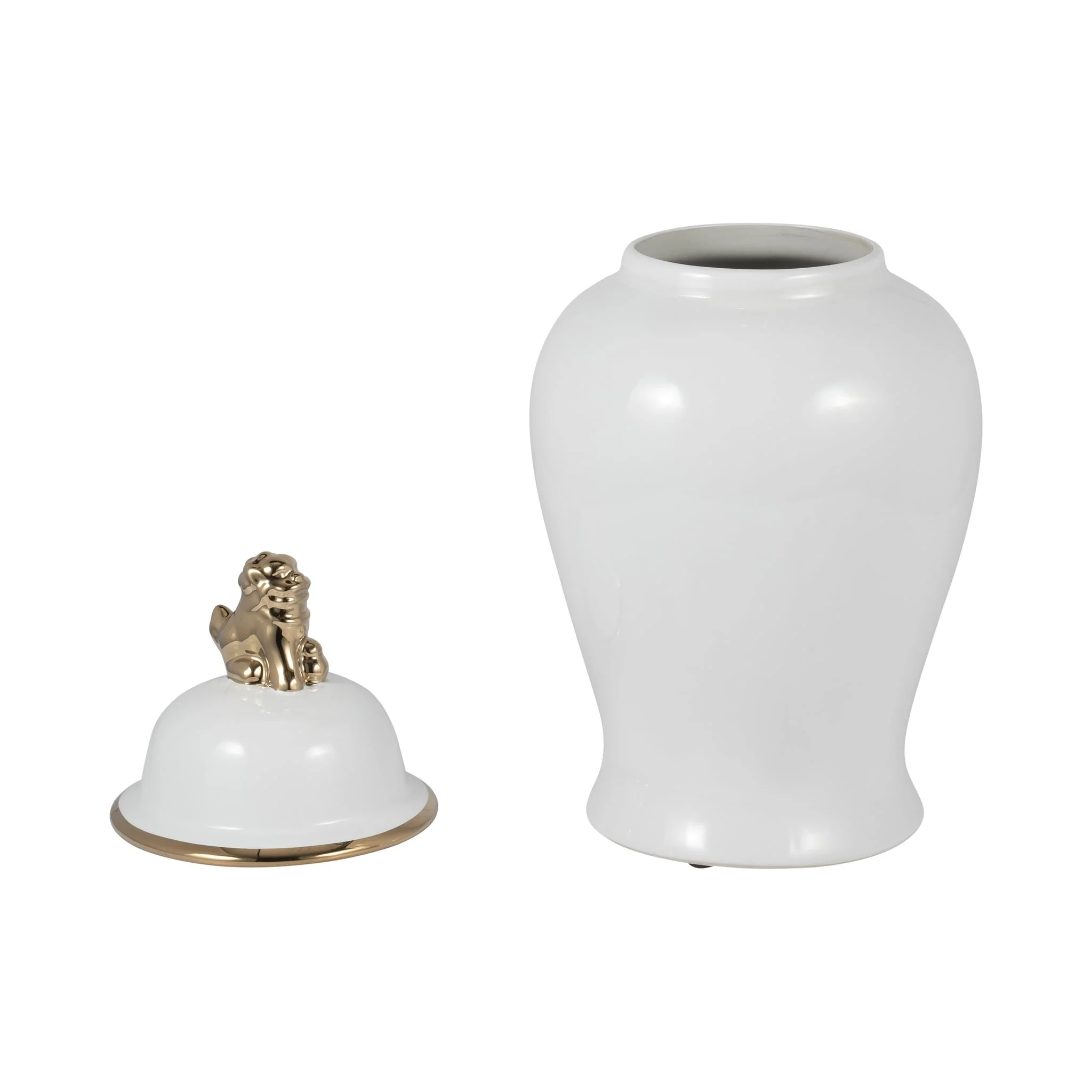 Cer, 18" Lion Head Temple Jar, White/gold - Image 3