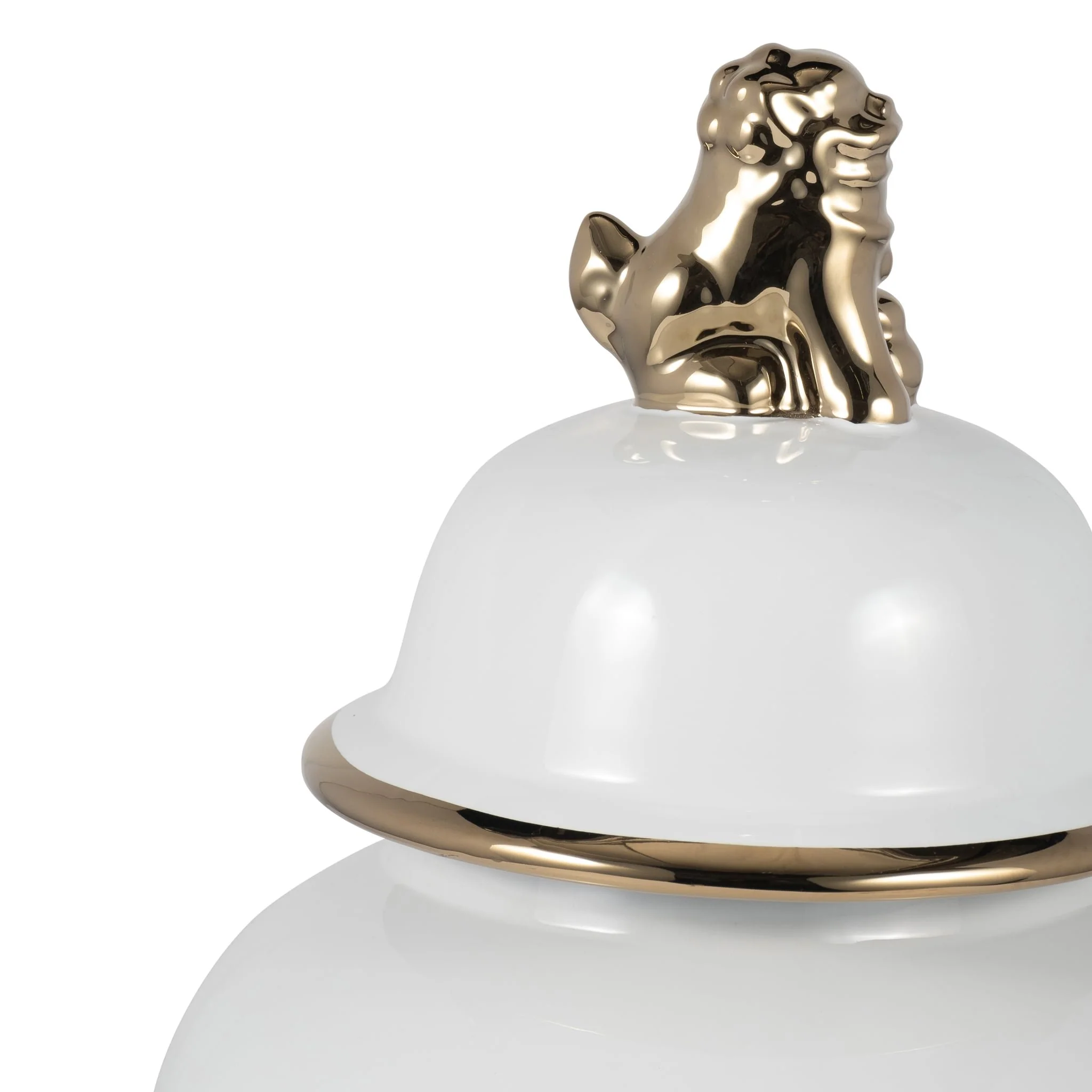 Cer, 18" Lion Head Temple Jar, White/gold - Image 4