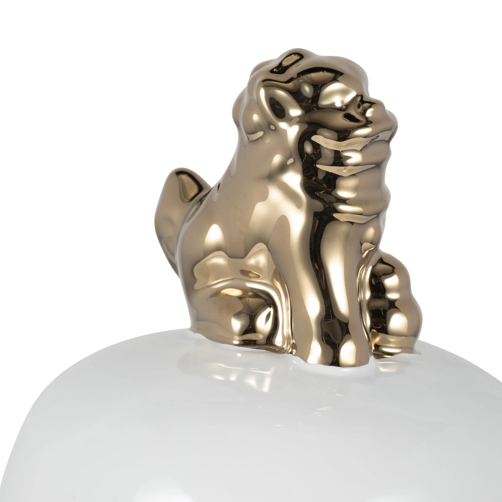 Cer, 18" Lion Head Temple Jar, White/gold - Image 5