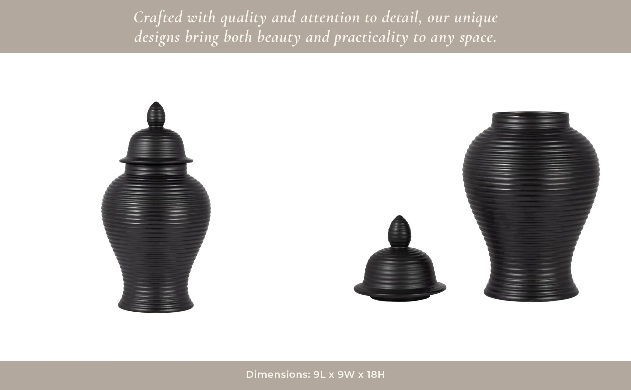 Cer, 18" Ribbed Temple Jar, Black - Image 13